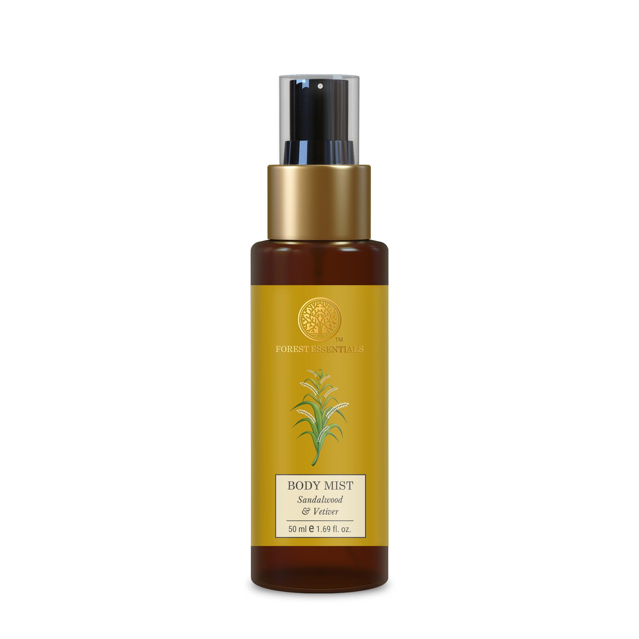 Forest Essentials Travel Size Body Mist Sandalwood & Vetiver - Natural Hydrating Body Spray for Men & Women | 50ml Luxury Earthy Woody Fragrance | Perfect for Travel, Gym & Daily Refresh