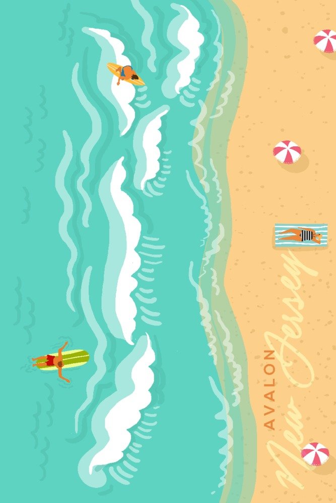 Avalon New Jersey Aerial Ocean View Wall Art Poster - 12x18 Inches Coastal Beach Decor for Living Room, Bedroom & Office