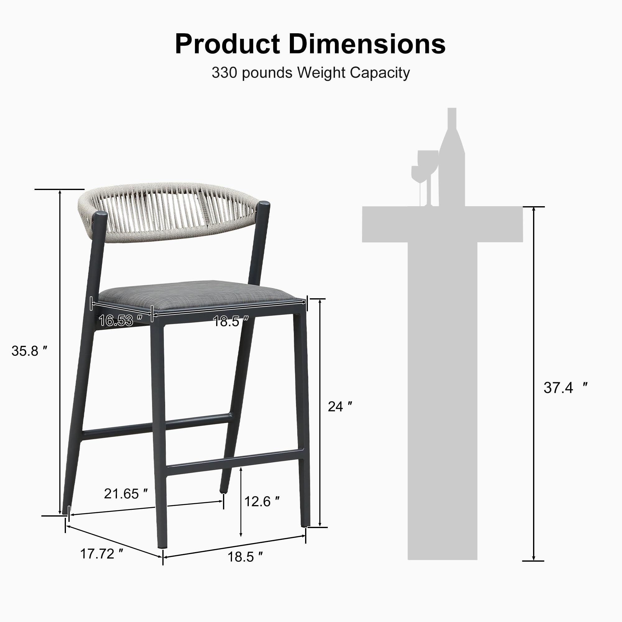 PURPLE LEAF 3-Piece Outdoor Counter Height Bar Set - Modern Rattan Bar Stools & Table for Patio, Kitchen Island - Indoor/Outdoor Use - Dark Grey - Perfect for Backyard Entertaining & Outdoor Dining