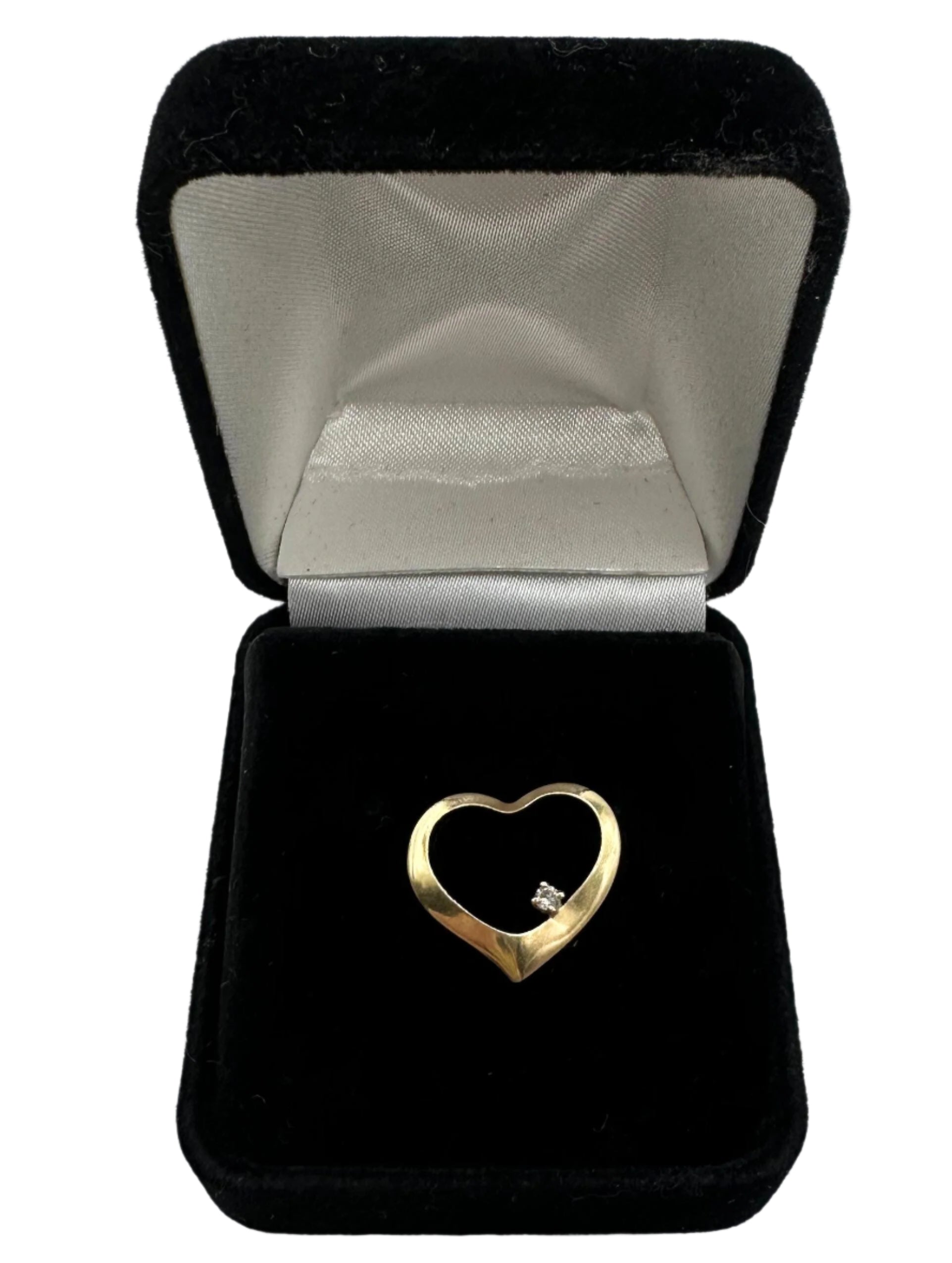 Vintage 14K Yellow Gold Open Heart Slide Pendant Necklace with Diamond Accent - 0.3 Grams - Perfect for Valentine's Day, Anniversary & Birthday Gifts for Her