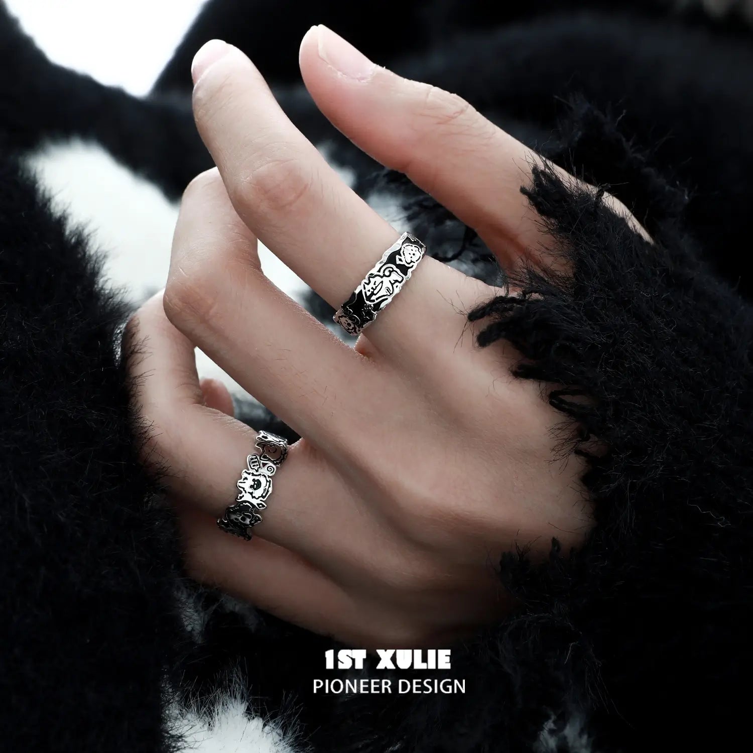 Graffiti Puppy S925 Sterling Silver Happy Dog Ring for Women - Trendy Animal Jewelry Gift for Dog Lovers, Perfect for Daily Wear & Special Occasions