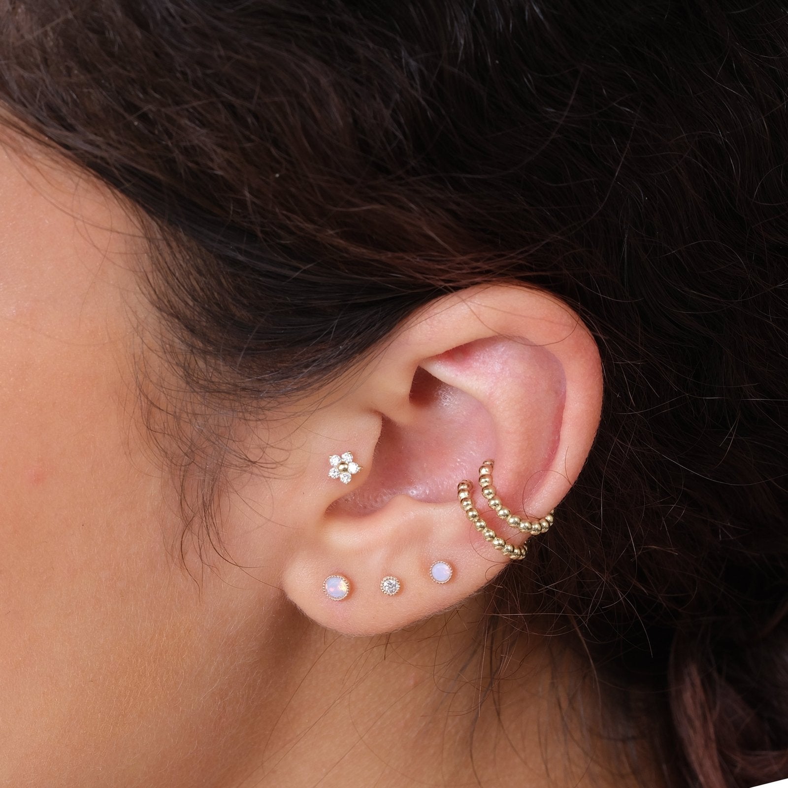 14K Solid Yellow Gold Beaded Ear Cuff - Elegant Non-Pierced Ear Jewelry for Women, Perfect for Parties, Weddings & Everyday Wear