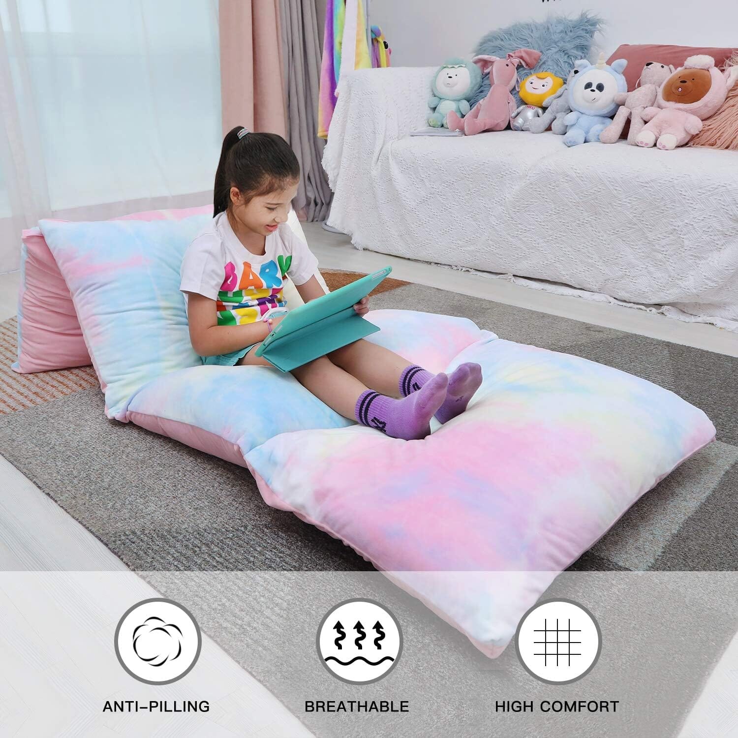 Unicorn Kids Floor Pillow - Soft Bed Seat Cover for Girls, Queen Size - Perfect for Playroom, Bedroom, and Cozy Reading Nook