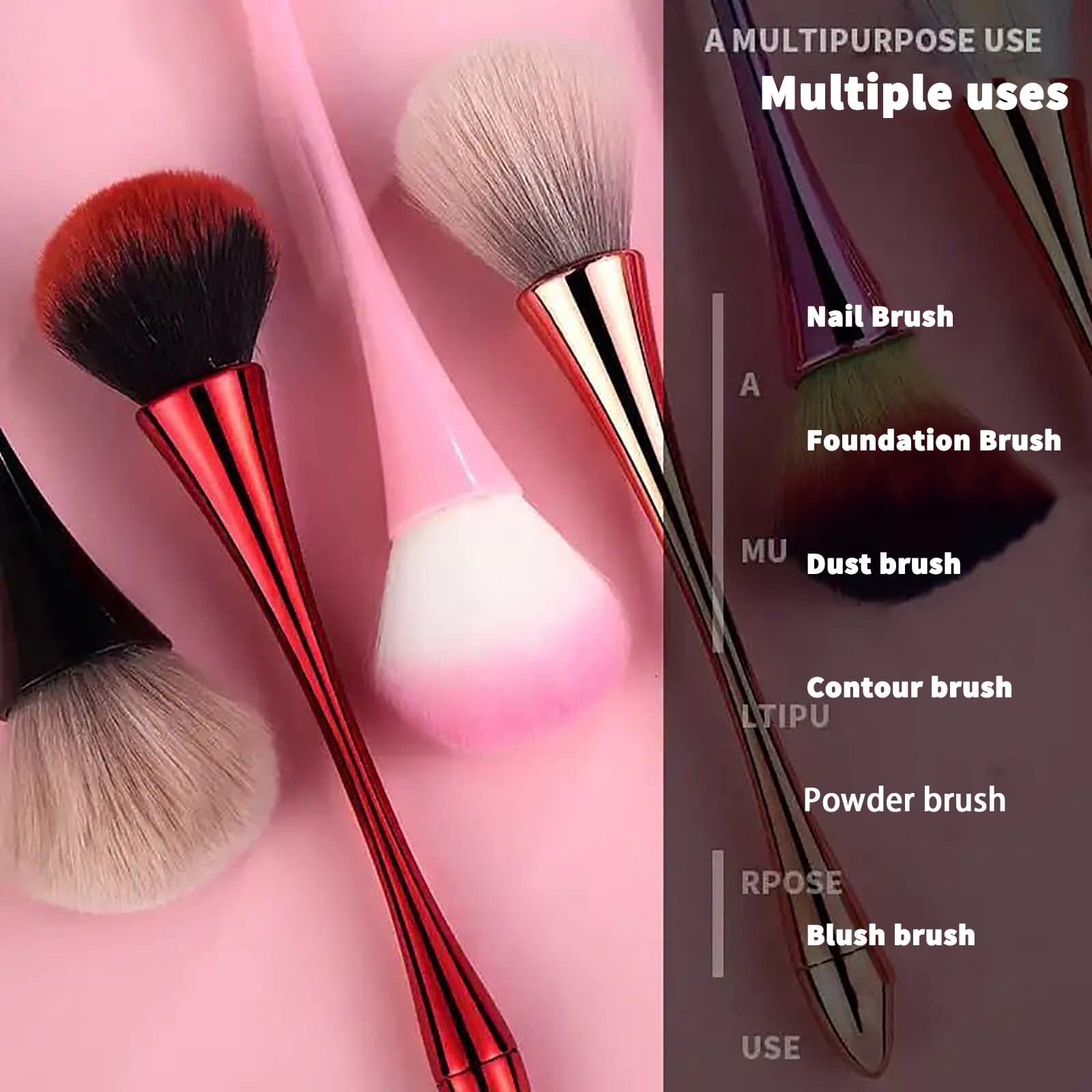 Premium Large Powder Mineral Brush - Soft Nail Art Dust Brush, Foundation & Blush Makeup Brush for Flawless Application - Perfect for Daily Makeup, Contouring & Professional Salon Use (Red)