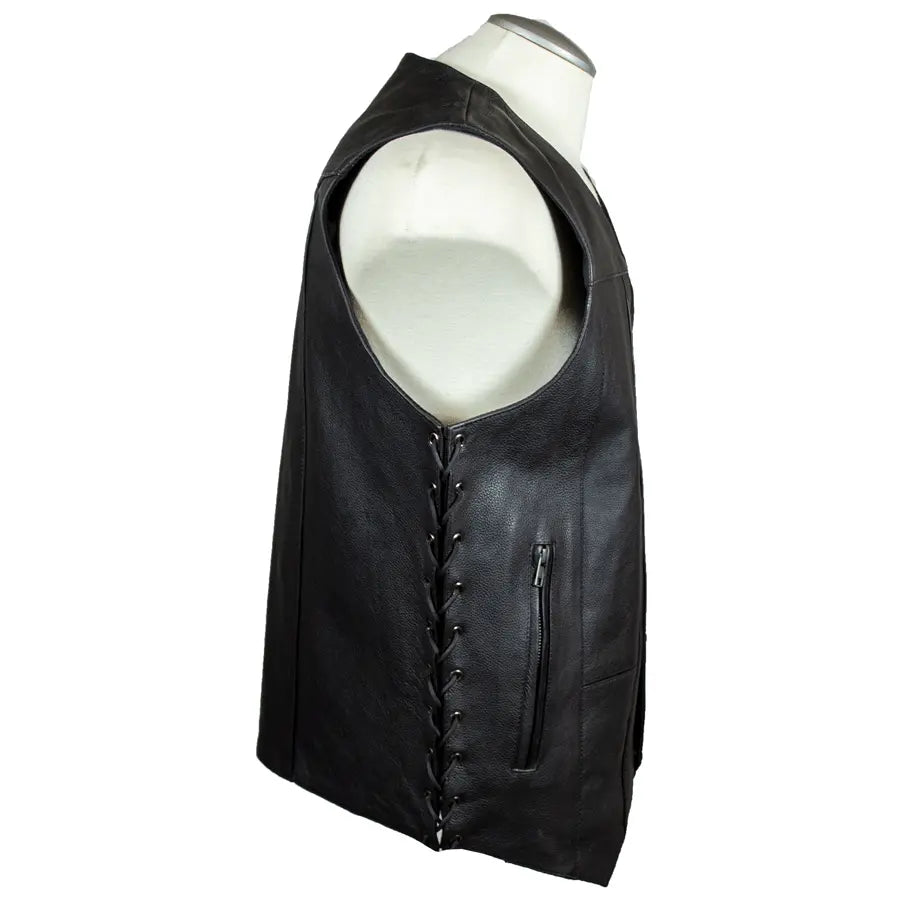 Open Road Men's 10 Pocket Leather Vest - Stylish Biker Jacket for Motorcycle Riding & Outdoor Adventures