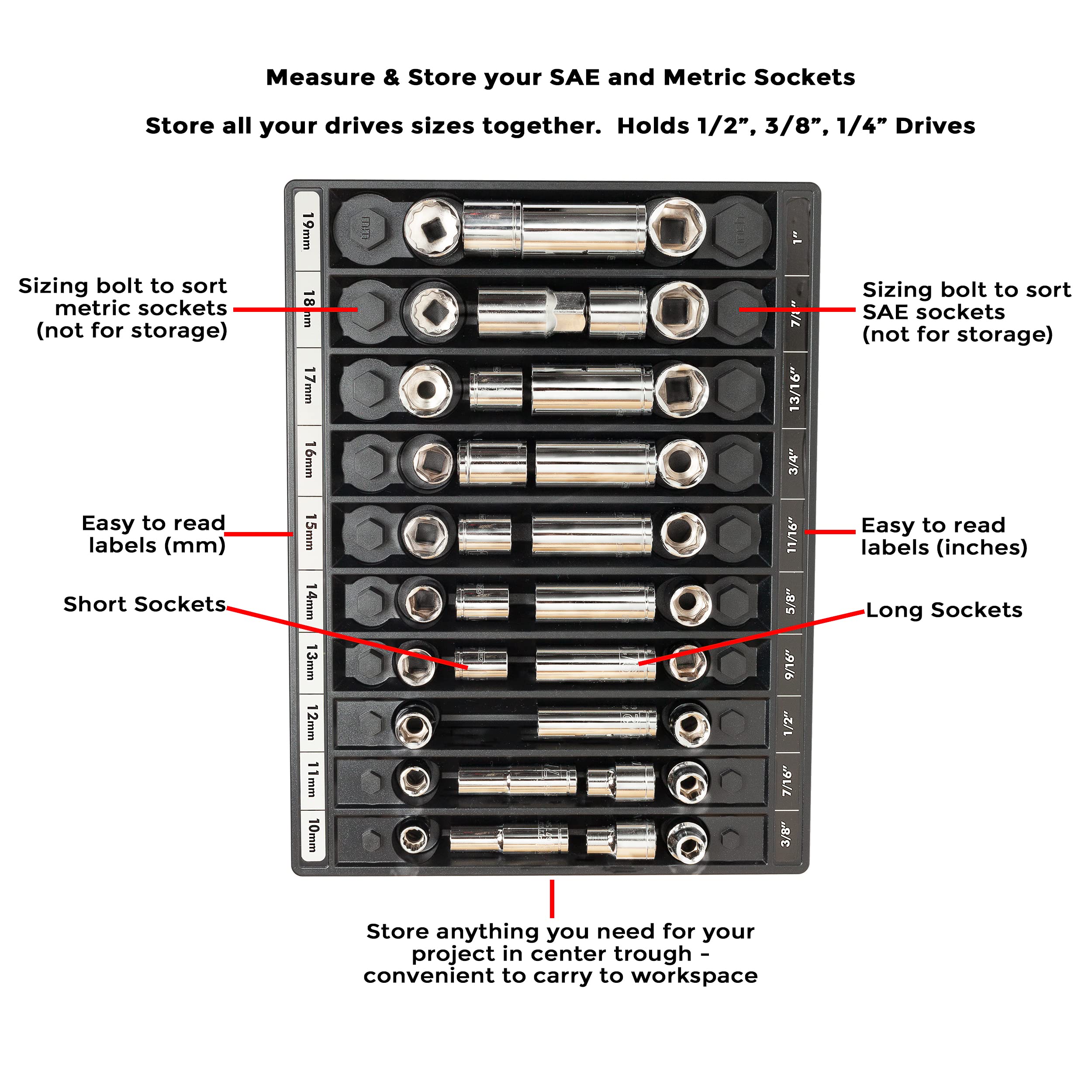 Black Socket Organizer Set - Heavy Duty Tool Storage Case for Mechanics & DIY Enthusiasts - Perfect for Garage, Workshop & Auto Repair