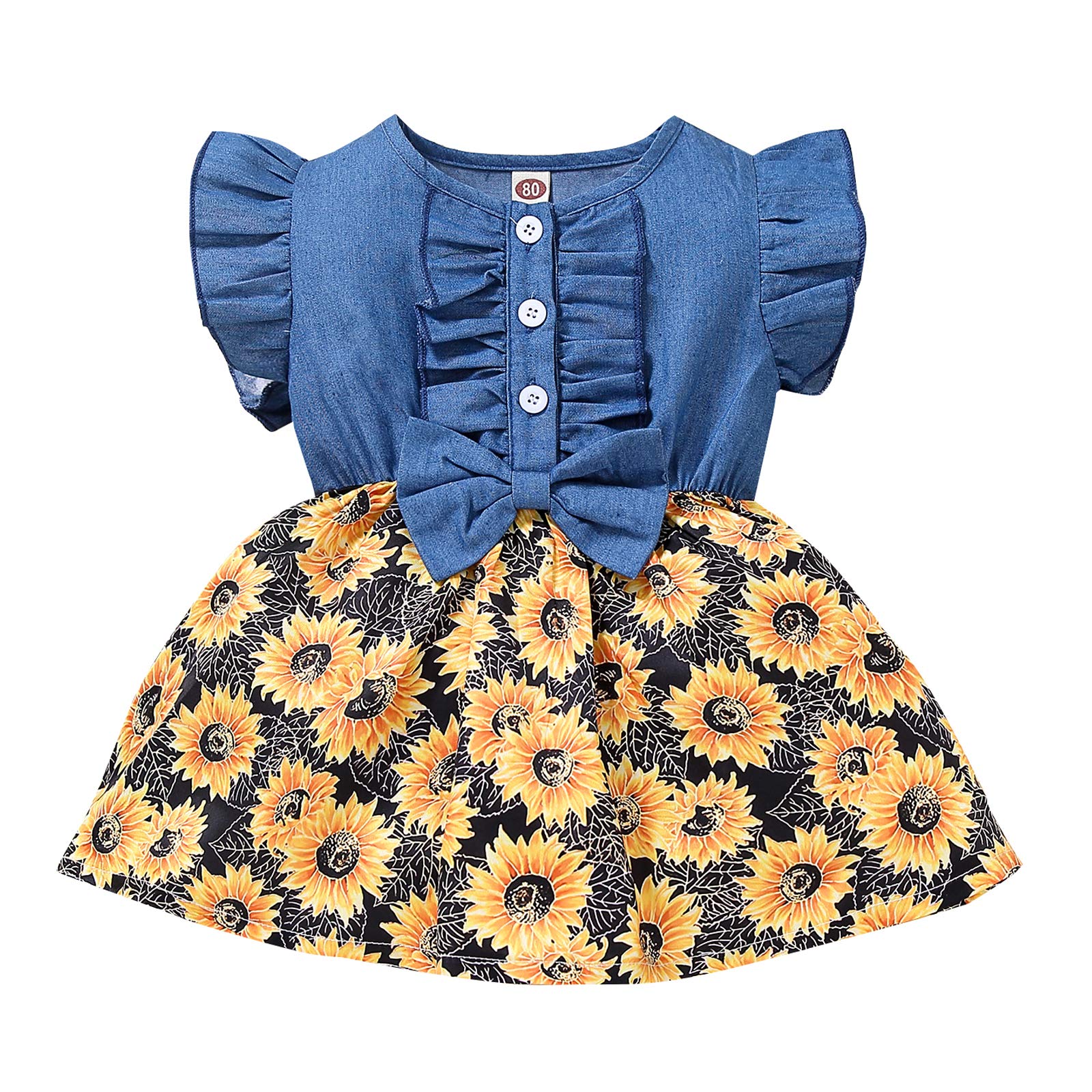 ITCute Toddler Baby Girl Sleeveless Floral Denim Dress with Stripe Print & Button Down - Casual Summer Outfit for Playdates, Parties & Photo Shoots