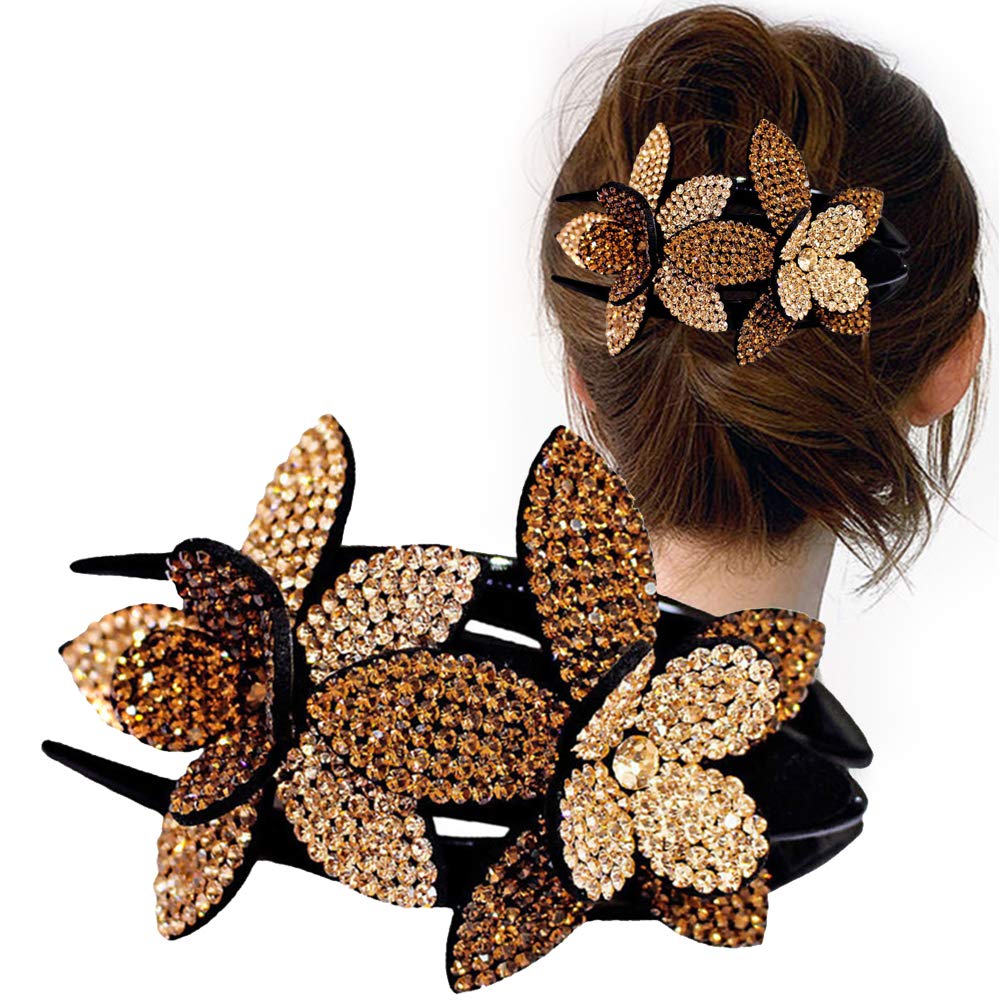 BTSEURY Rhinestone Double Flower Hair Clip - Elegant Crystal Hair Claw for Women & Girls, Shimmering Hair Barrettes & Comb Accessories - Perfect for Weddings, Parties & Prom Hairstyles