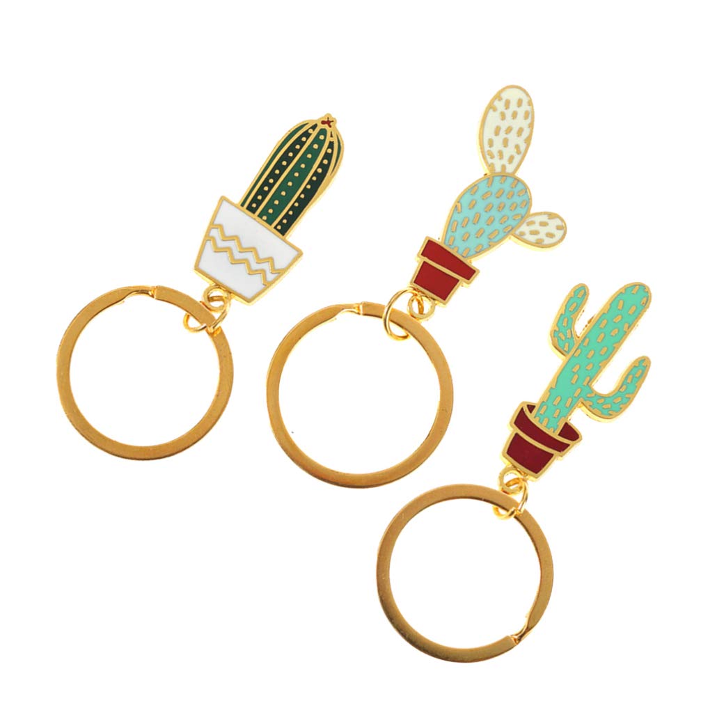 3Pcs Adorable Succulent Cactus Keychain Set - Cute Plant-Themed Alloy Pendant Key Rings for Girls, Women, Teens - Perfect for Backpacks, School Bags, Purse Accessories & Gift Giving