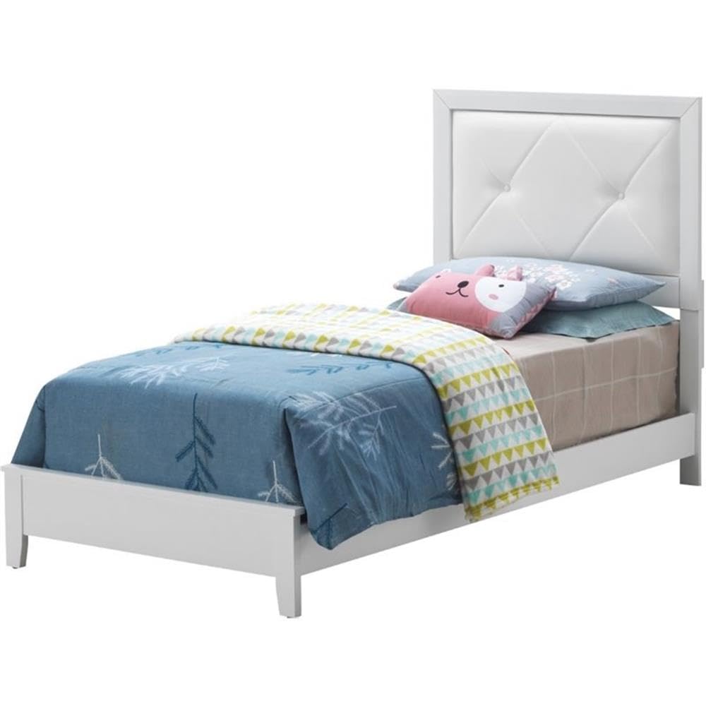 Glory Furniture Primo Twin Panel Bed in White - Modern Wooden Platform Bed Frame for Kids & Teens - Perfect for Bedrooms, Guest Rooms & Dormitories