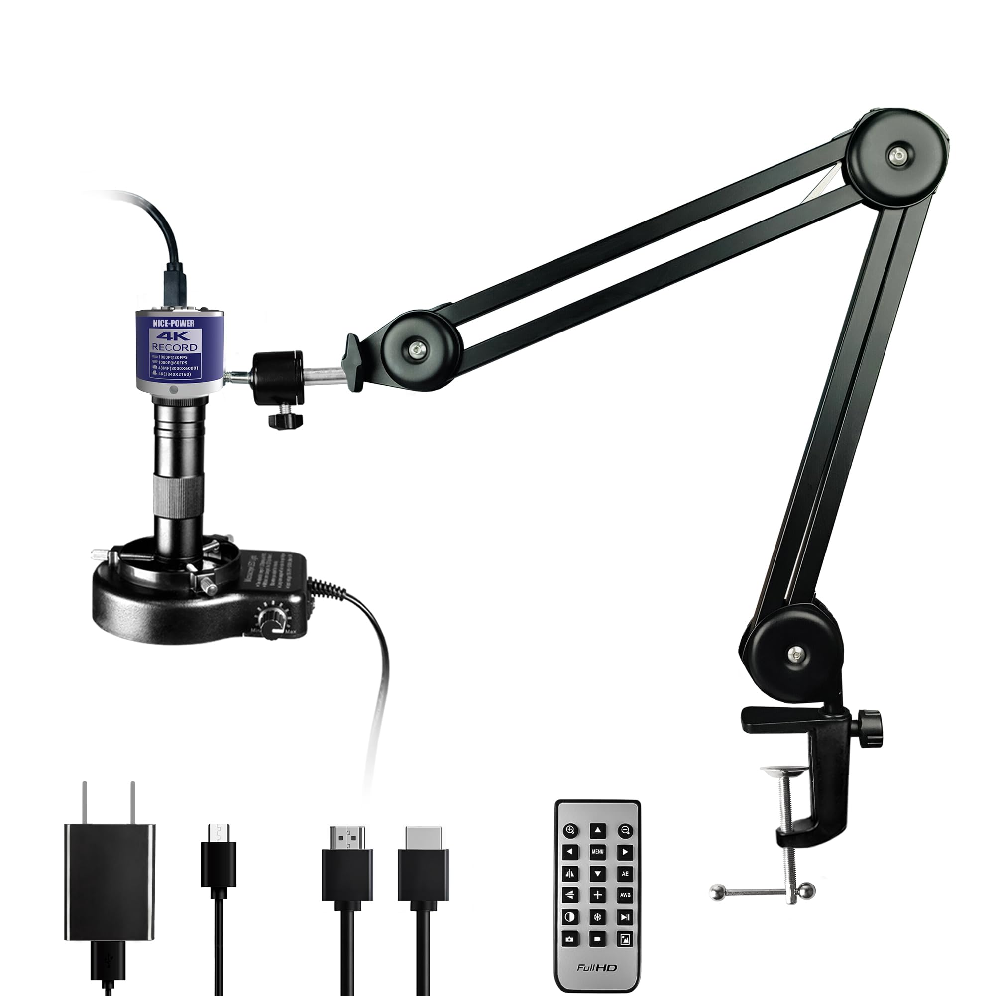 48MP 4K Digital Microscope with 150X Zoom - NICE-POWER HDMI/USB Industrial Camera for Electronics Repair, Soldering & PCB Inspection | Includes Foldable Stand & LED Ring Light | Perfect for Hobbyists, Jewelers & Science Education