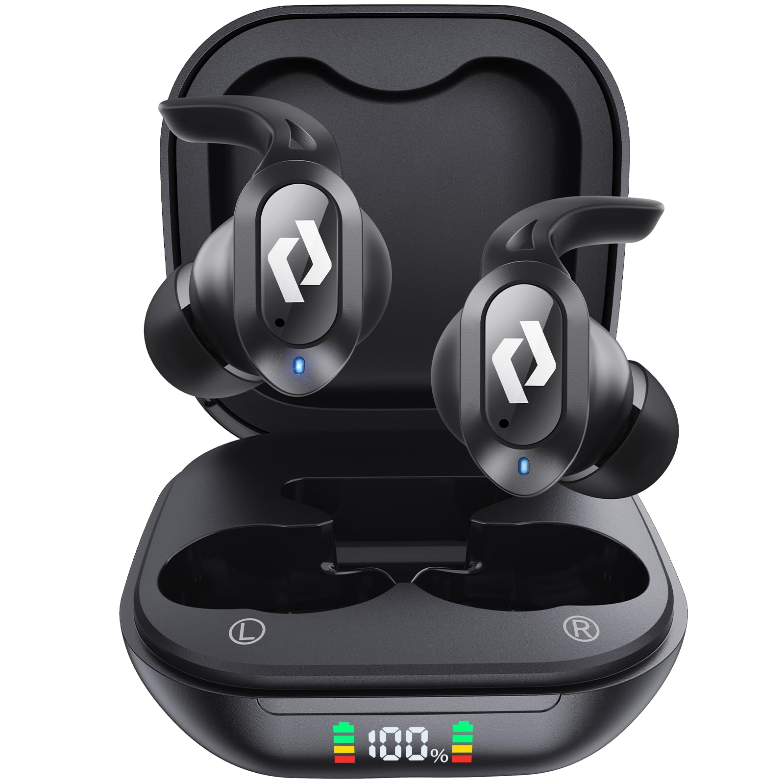 Wireless Bluetooth Earbuds with Charging Case, IPX7 Waterproof, Built-in Mic, Stereo Bass, 64H Playtime, LED Display - Compatible with iPhone/Android/Computer - Perfect for Sports, Workout, Gaming & Office Use
