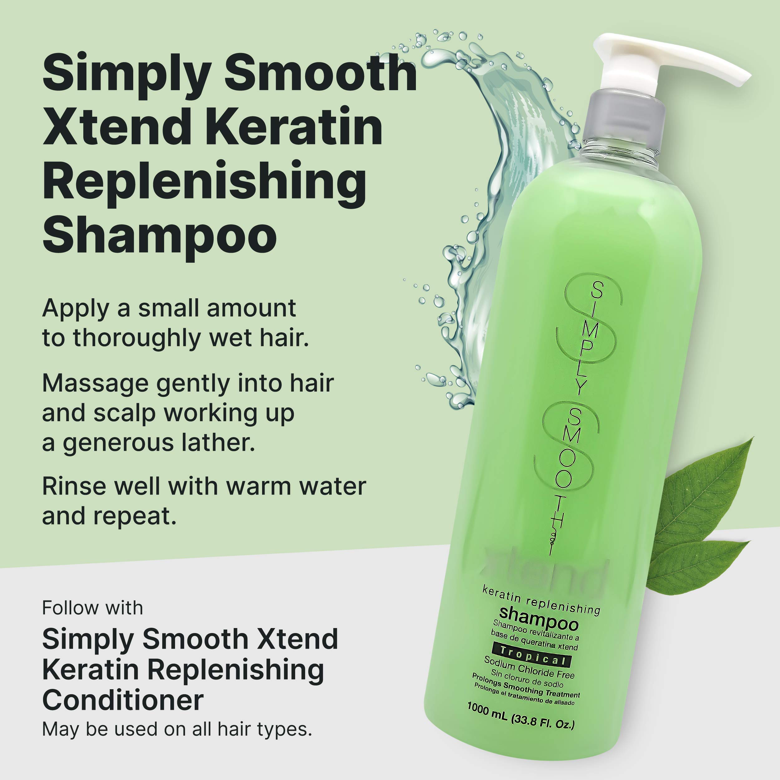 Simply Smooth Xtend Keratin Replenishing Tropical Shampoo - Keratin & Collagen Infused Daily Shampoo for Damaged Hair (33.8 Oz) - Perfect for Color-Treated, Dry & Frizzy Hair at Home or Salon Use
