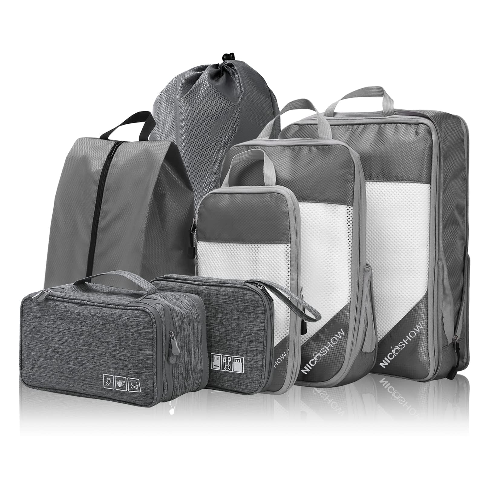 7-Piece Compression Packing Cubes Set for Travel - Lightweight & Space-Saving Organizer for Luggage, Suitcases & Backpacks | Perfect for Women's Travel Essentials in Grey | Ideal for Business Trips, Vacations & Weekend Getaways