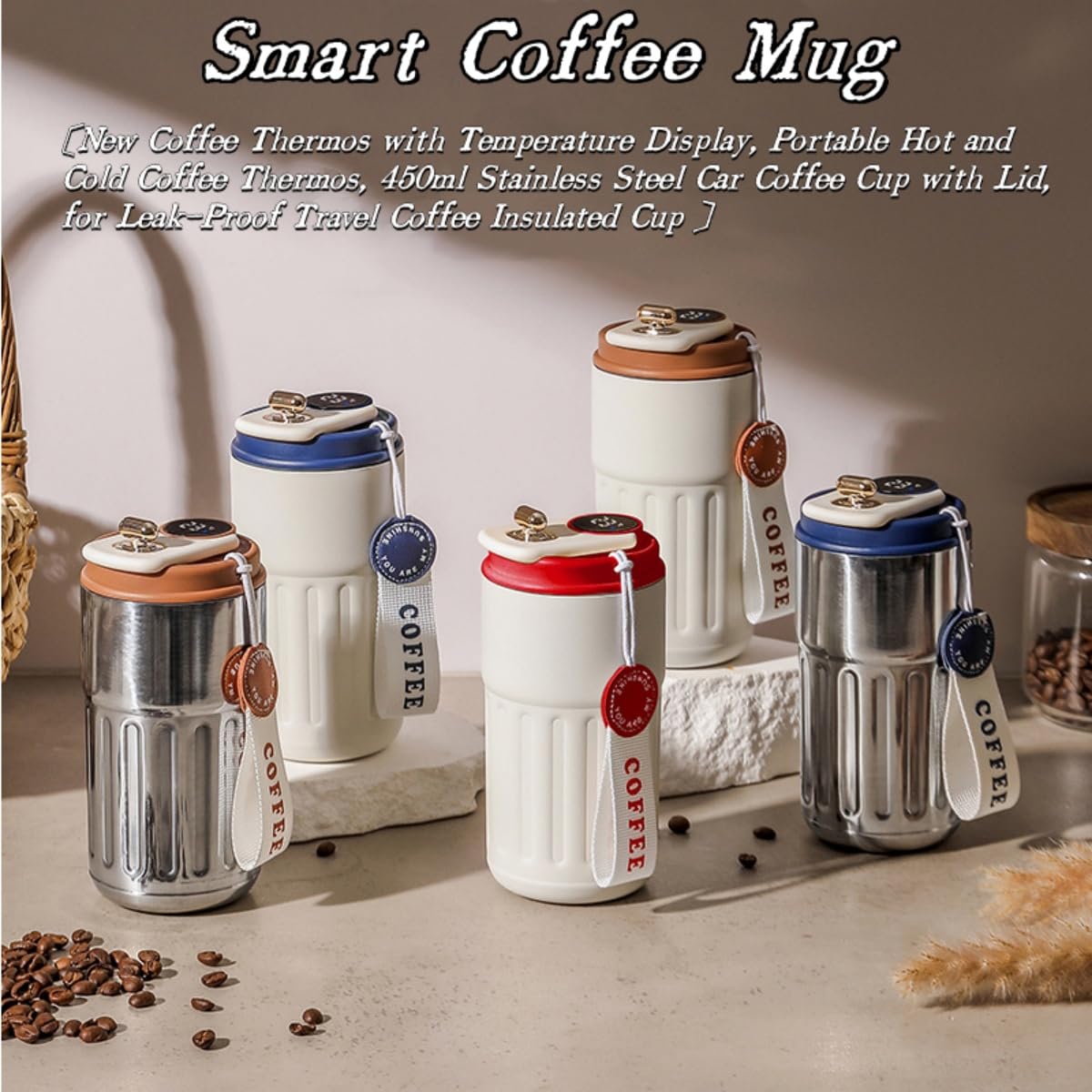 Premium Stainless Steel Vacuum Insulated Travel Coffee Mug - 12oz (370ml) Leak-Proof Double Wall Thermos Tumbler for Hot & Cold Drinks - Smart Red - Perfect for Office, Commuting, Camping & Outdoor Activities