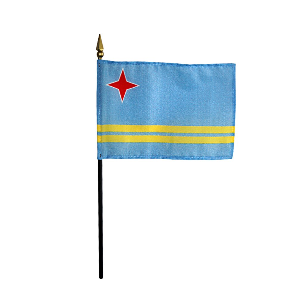 Aruba Flag 4x6 Inch Rayon On Staff - Premium Quality, Made in USA | Perfect for Parades, Sporting Events & Patriotic Displays