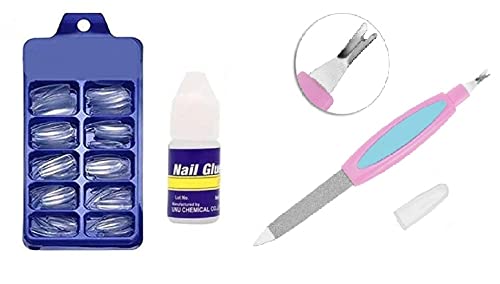 MAPPERZ Professional Fake Nails Glue Kit with Nail Filer - Reusable Acrylic Artificial Nails Set for Women - Includes Nail File Tools for Home & Salon Manicures - Perfect for Parties, Weddings & Special Occasions