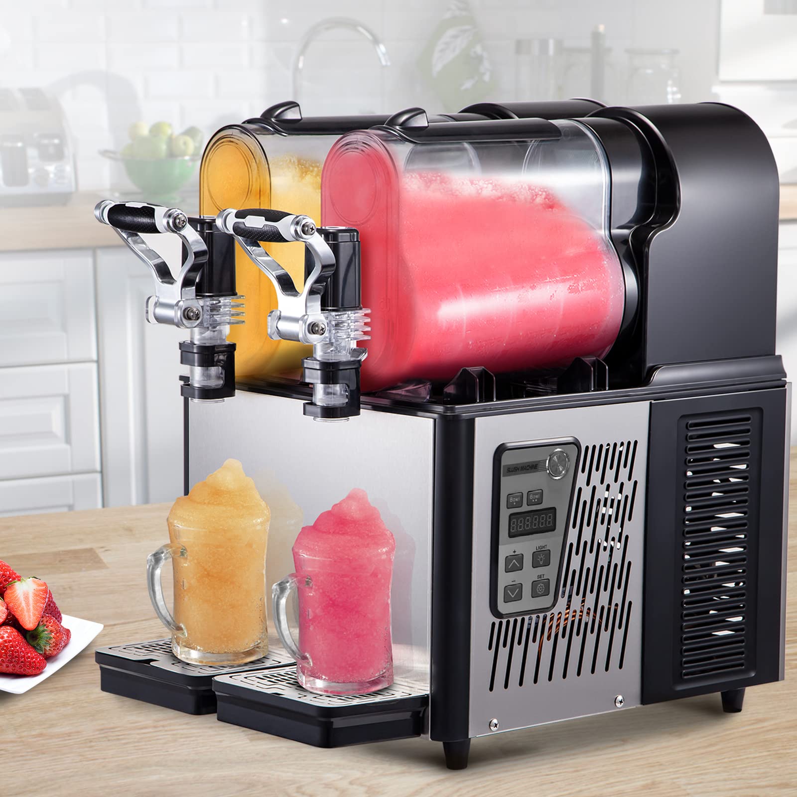 VEVOR 3Lx2Tank Commercial Slushy Machine - 370W Frozen Drink Maker for Home, Cafes & Restaurants | Automatic Cleaning | Perfect for Parties, Events & Business Use