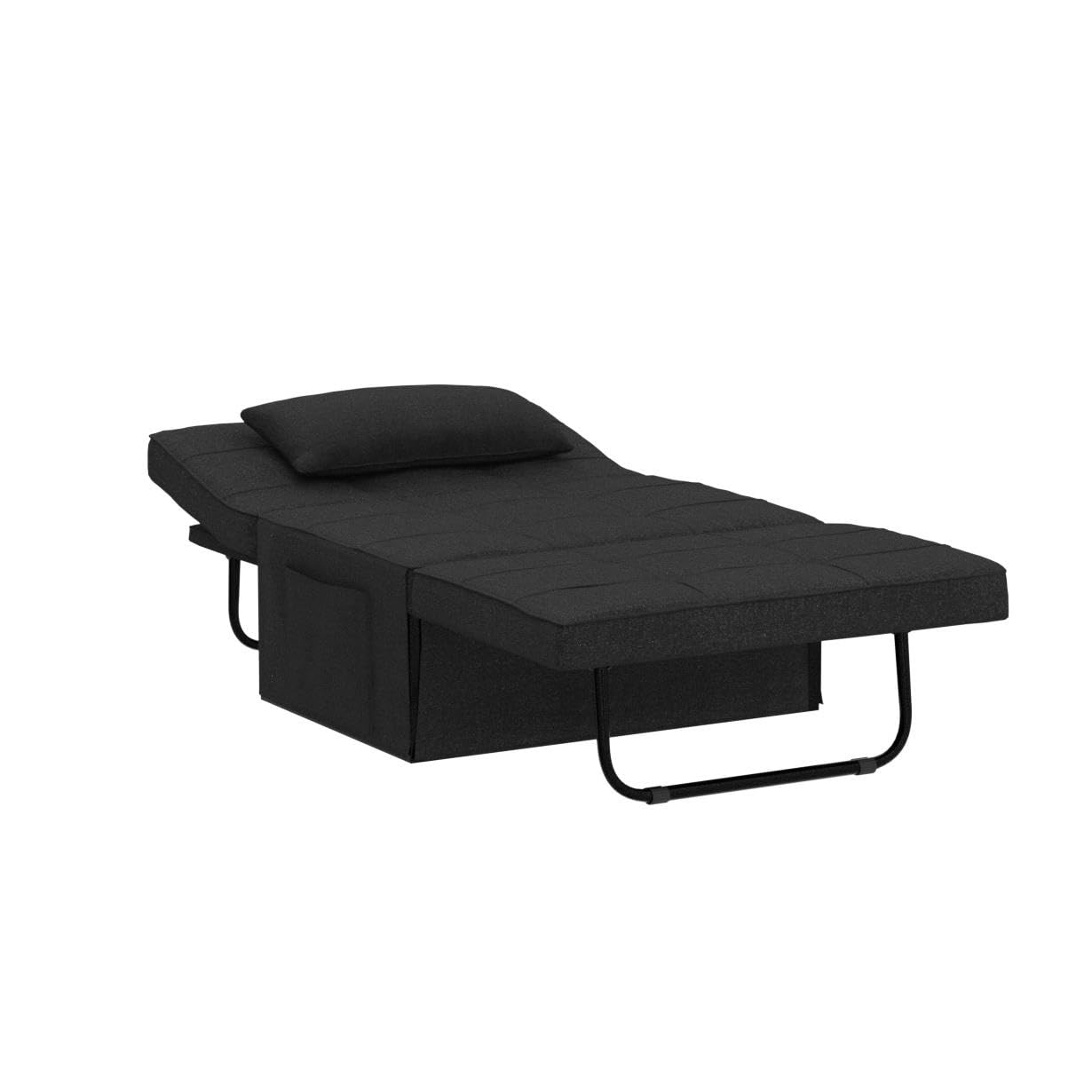 4-in-1 Convertible Sleeper Chair Bed with Adjustable Backrest - Breathable Linen Ottoman Sofa Bed for Living Room, Guest Room & Small Spaces - Modern Multi-Functional Furniture (Black)