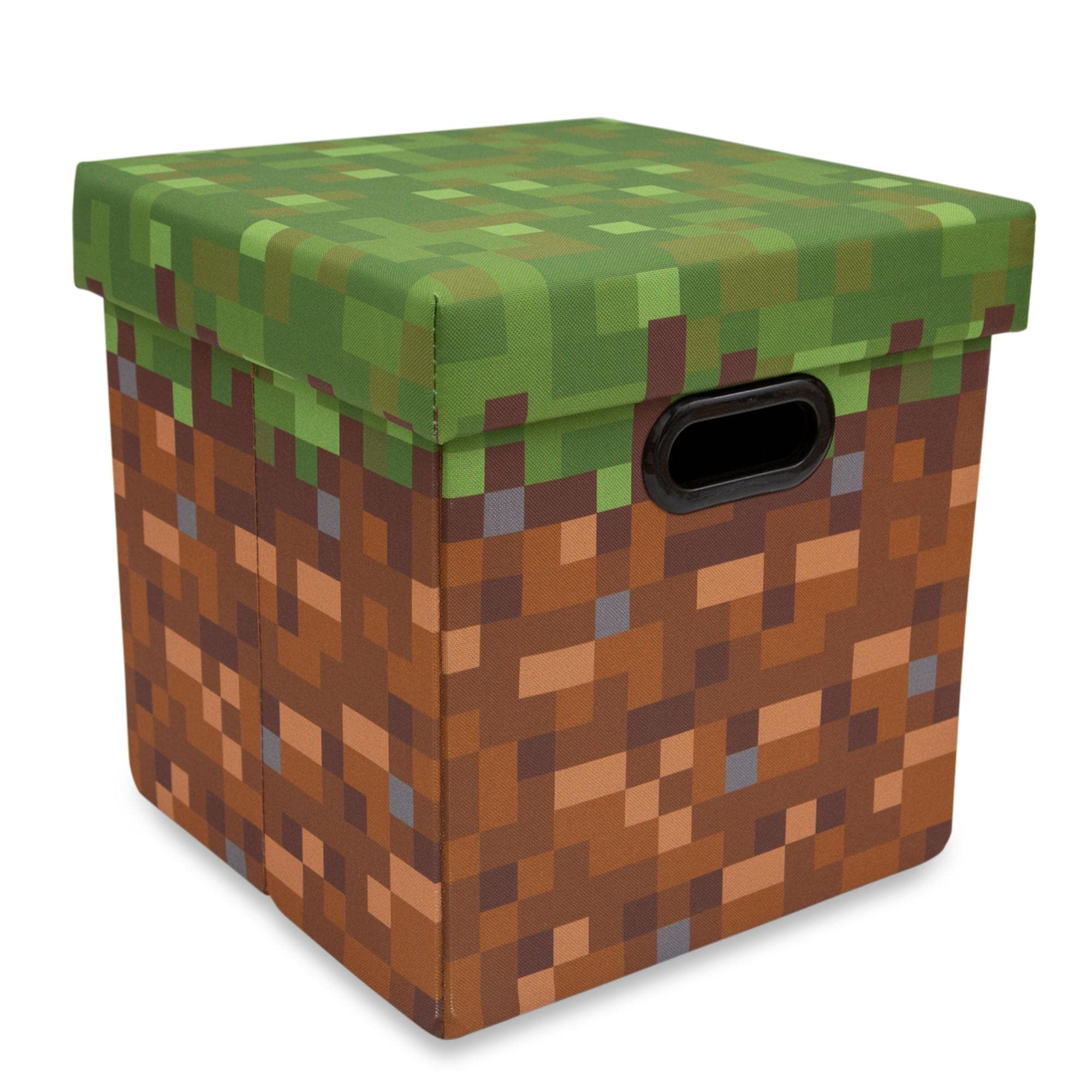 Minecraft Grassy Block 13-Inch Storage Bin with Lid - Foldable Fabric Cube Organizer with Handles for Shelves & Closet | Home Decor & Video Game Gifts for Kids' Rooms, Game Themed Bedroom Storage