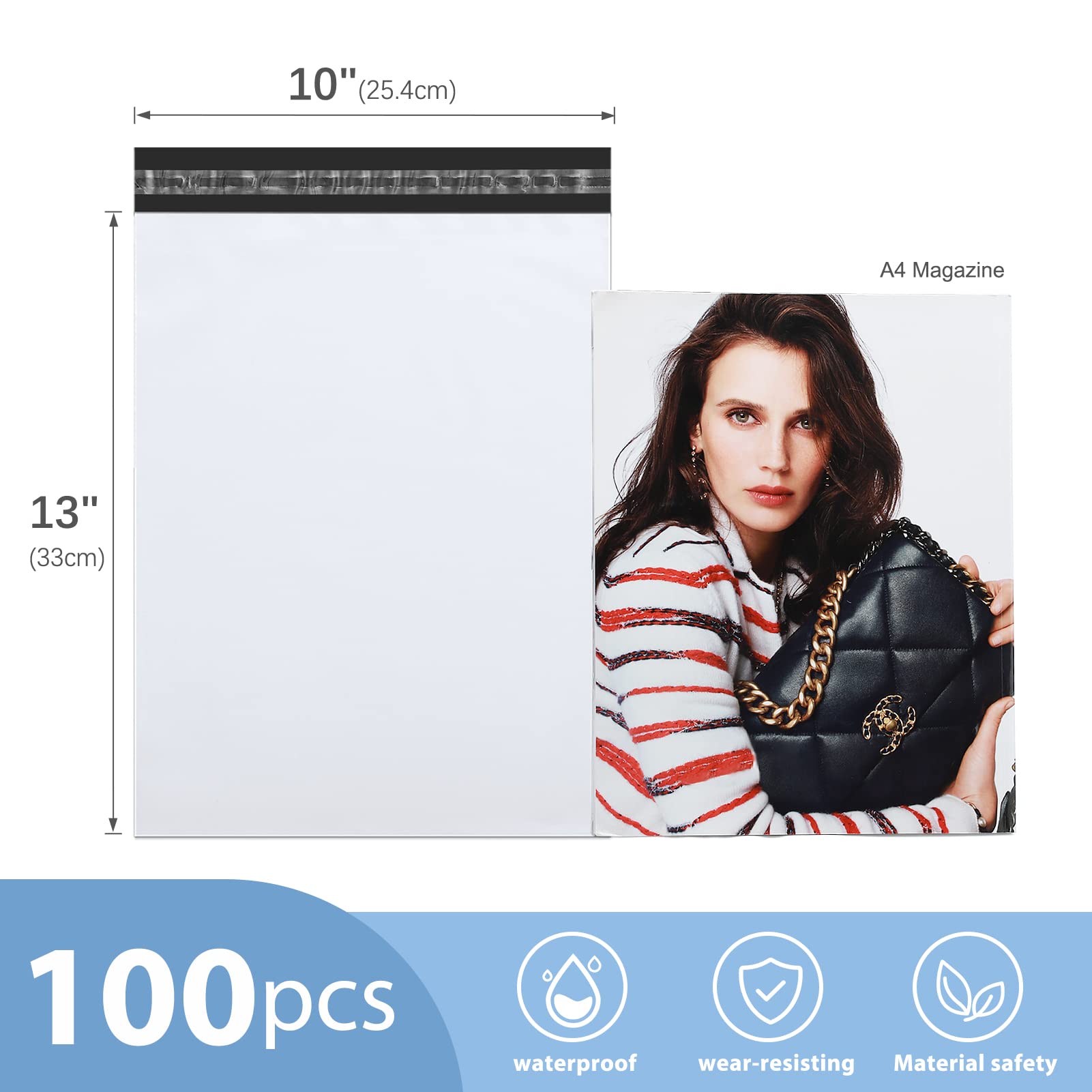 Metronic 10x13 Inch White Poly Mailers - 100 Pack | Durable Shipping Bags for Clothing & Small Business | Waterproof Mailing Envelopes for Ecommerce, Online Stores & Retail Packaging | Perfect for Shipping Apparel, Accessories & Lightweight Items