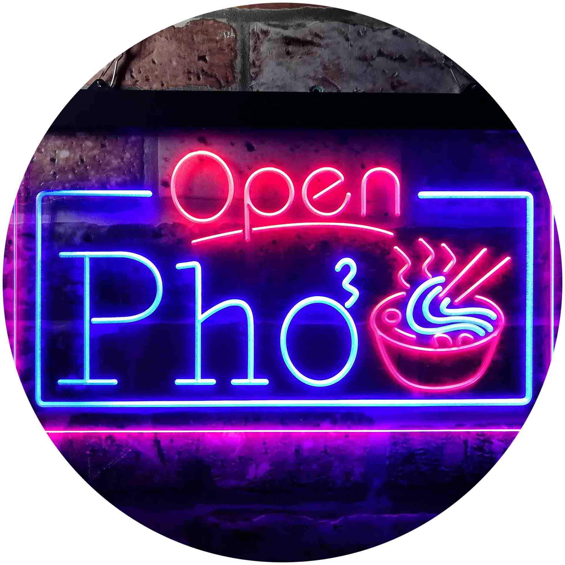 ADVPRO Open Pho Vietnam Noodles Shop Dual Color LED Neon Sign - Blue & Red, 24 x 16 Inches - Perfect for Restaurant Decor, Bar Signage & Asian Food Business Lighting