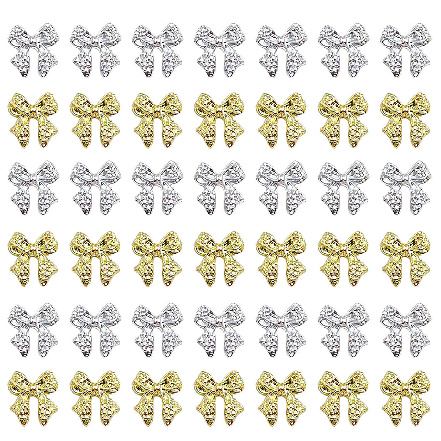 40pcs Gold & Silver Bow Nail Charms for Nail Art Design - Perfect for DIY Manicures