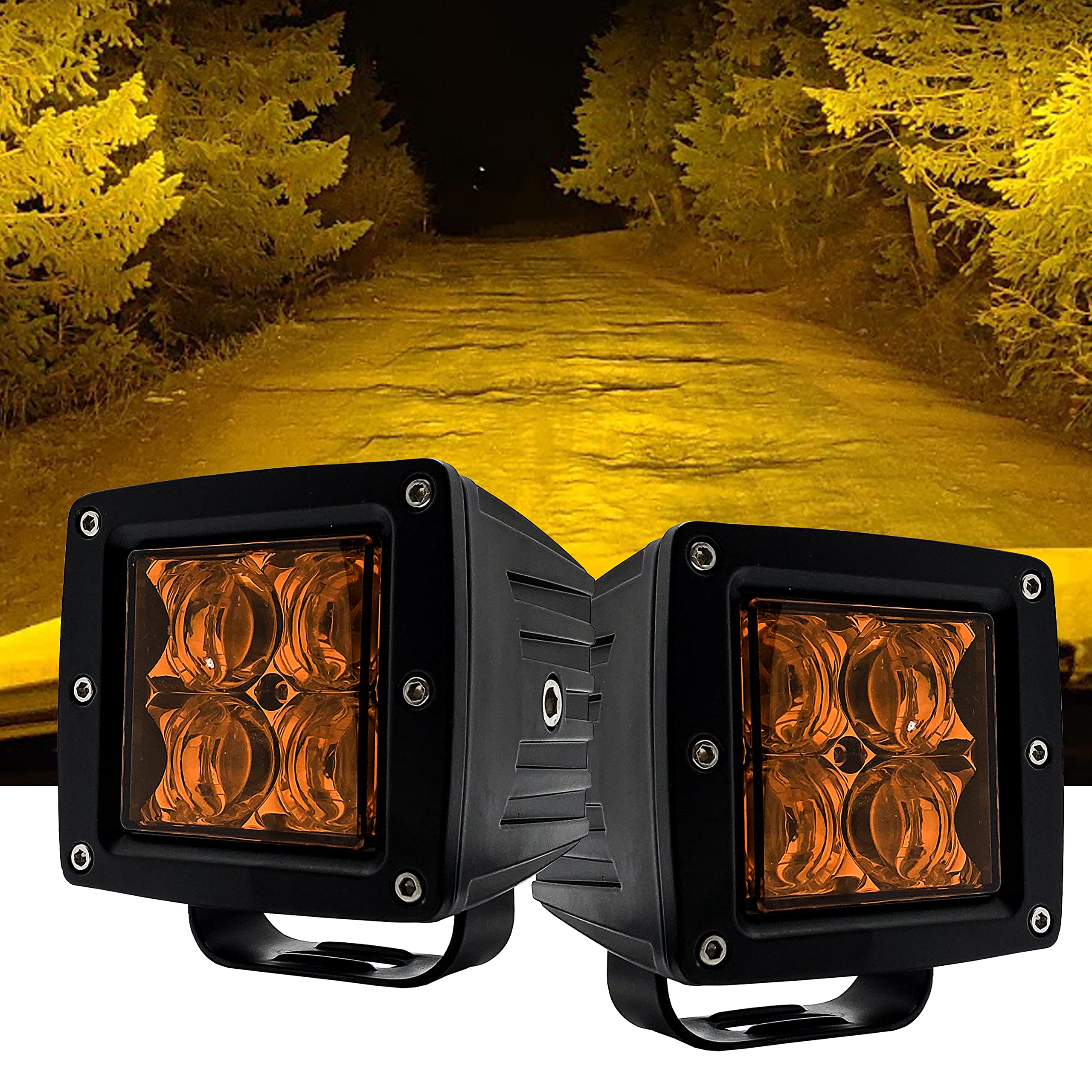 OZ-USA® 4D POD Spot Beam Amber Lens High-Intensity LED Yellow Lights - Fog, Dust & Snow Offroad Lights for ATV, Truck & Motorcycle - Perfect for Offroad Racing & Adventure Driving