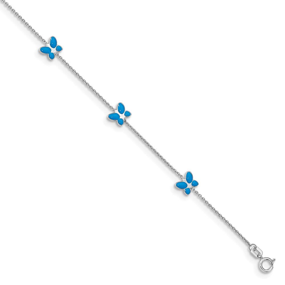 10K White Gold Blue Enamel Butterfly Ankle Bracelet - Elegant Jewelry for Women, Perfect for Weddings, Parties & Everyday Wear