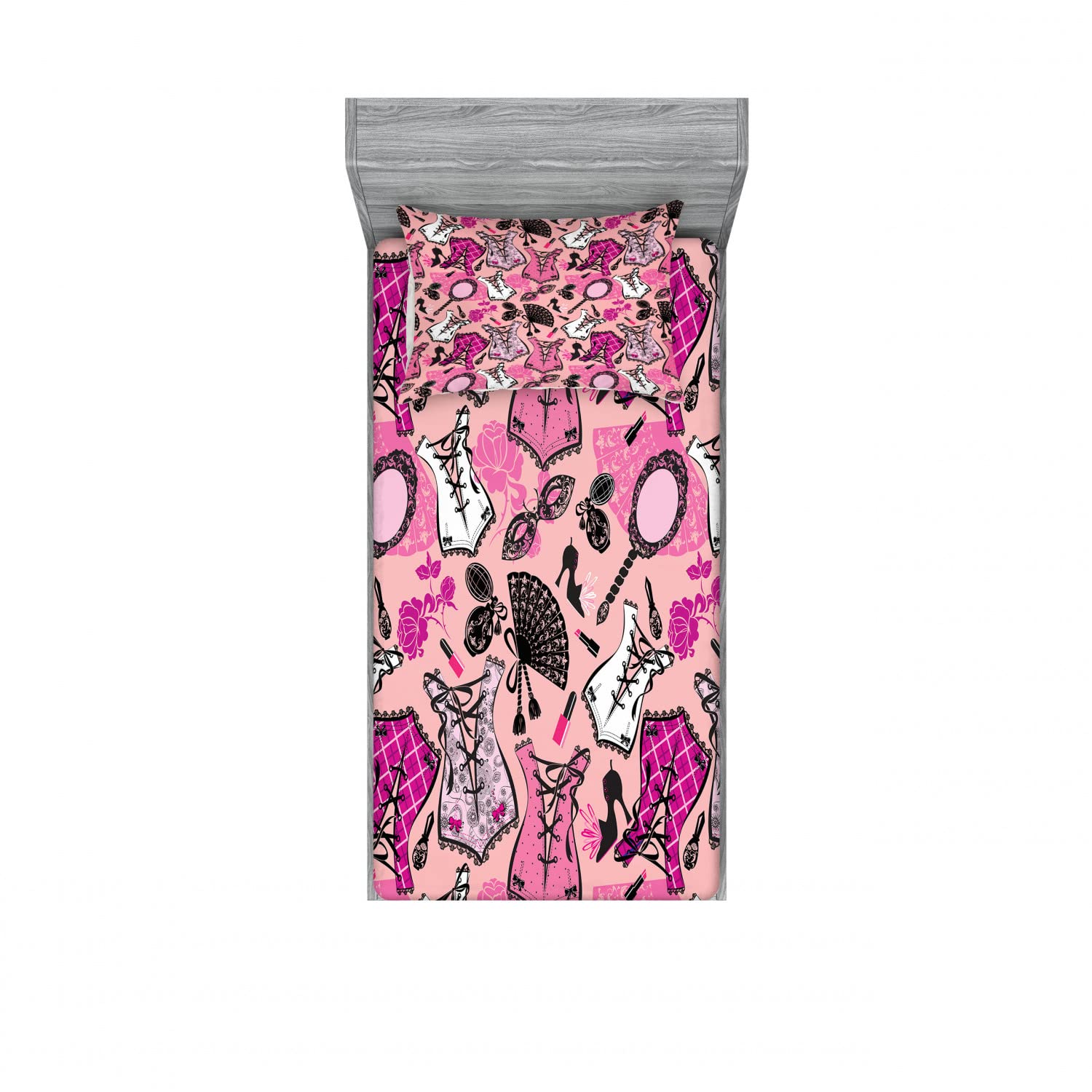 Vintage Floral 2-Pack Twin Fitted Sheets & Pillow Sham Set - 4 Piece Bedding Decor with Black & Pink Design - Soft Cotton Blend for Cozy Bedroom - Perfect for Guest Rooms, Dorms & Home Decor