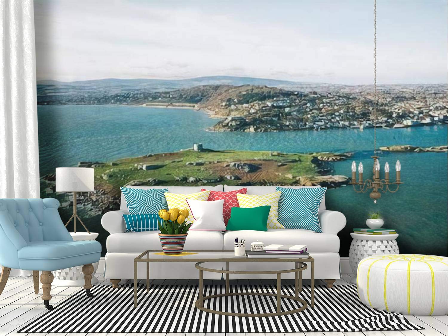 Dalkey, Ireland Aerial View Peel and Stick Wallpaper - Self-Adhesive Removable Vinyl Wall Mural for Home Decor (Large Wall Sticker, Shelf Paper) - Perfect for Living Room, Bedroom, or Office