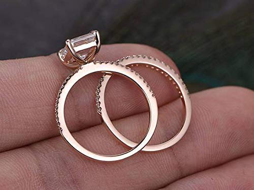 2 Carat Vintage Moissanite & Diamond Halo Bridal Ring Set in 14K Rose Gold - Elegant Wedding & Engagement Jewelry for Brides