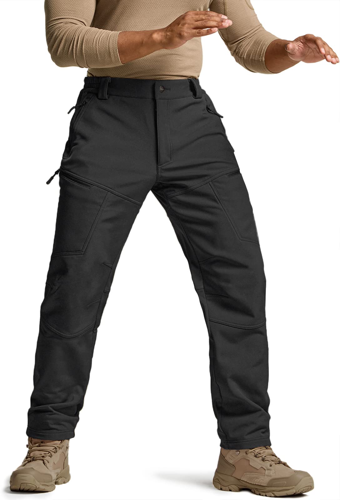 CQR Men's Winter Tactical Pants - Fleece Lined Outdoor Cargo Pants for Snow Skiing & Hiking | Waterproof Cold Weather Work Pants for Hunting, Camping & Winter Sports