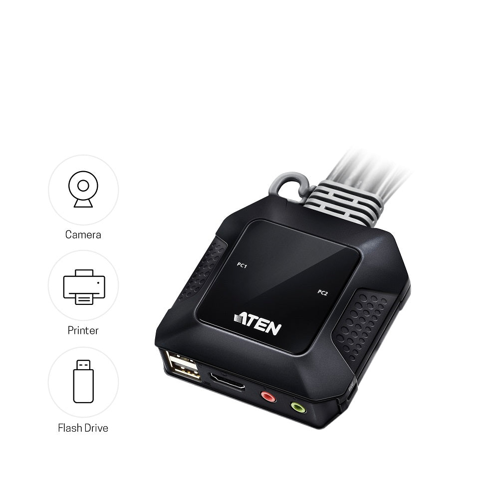 Aten CS22H 2-Port USB 4K HDMI KVM Switch with Remote Port Selector - Dual Monitor Setup for Home Office & Gaming PC