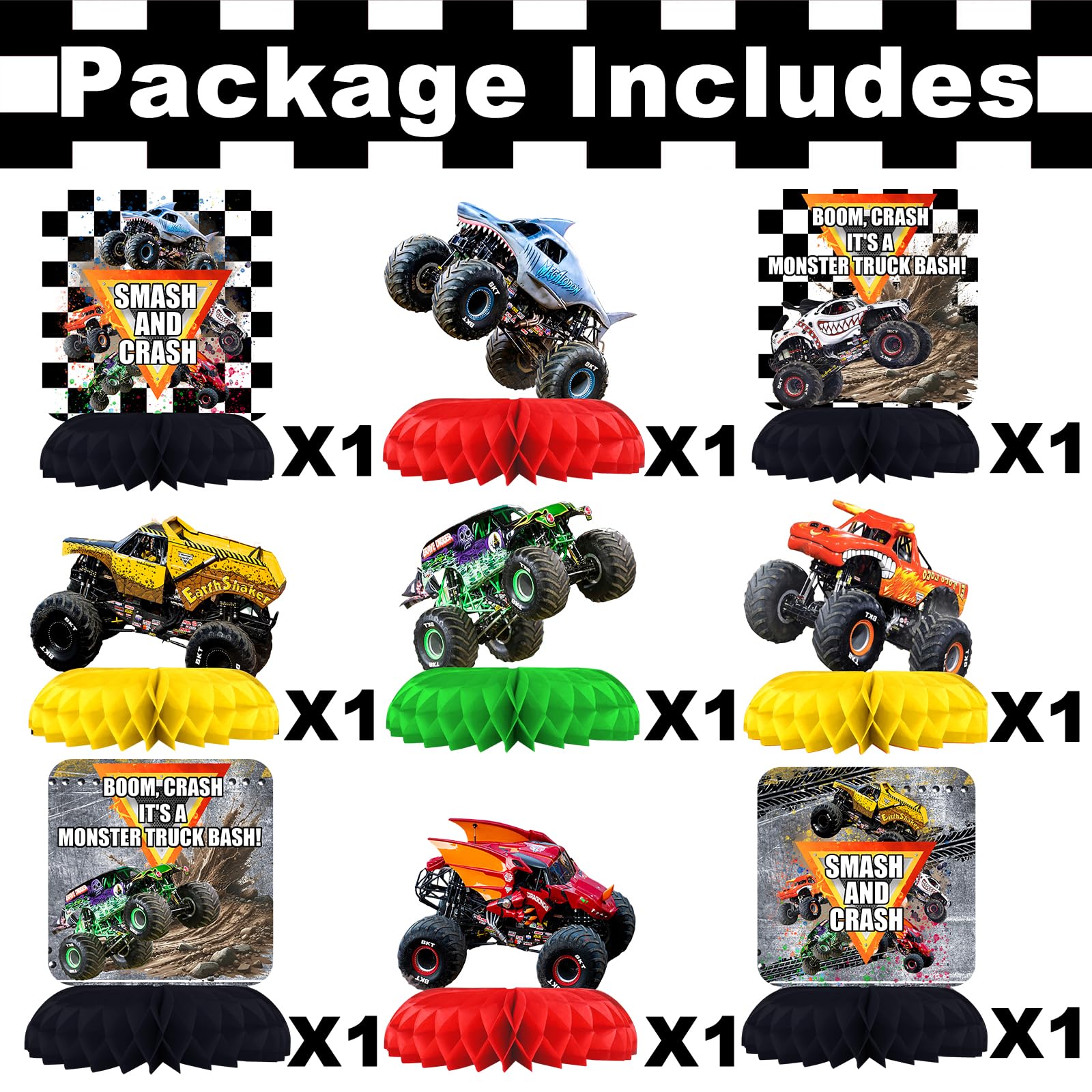 Monster Truck Party Decorations - Honeycomb Balloon Centerpieces for Kids Birthday & Baby Shower Table Decor | Perfect for Monster Truck Themed Parties, Baby Showers & Kids Room Decorations