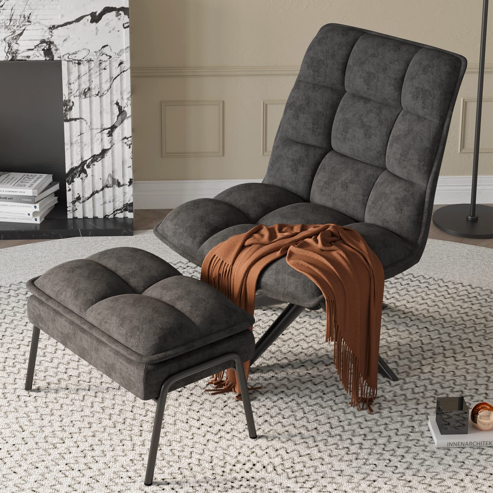 360° Swivel Velvet Accent Chair with Ottoman - Modern Lounge Armchair with Footrest & Metal Legs for Living Room, Home Office, Reading Nook - Perfect for Relaxing, Reading & Entertaining Guests