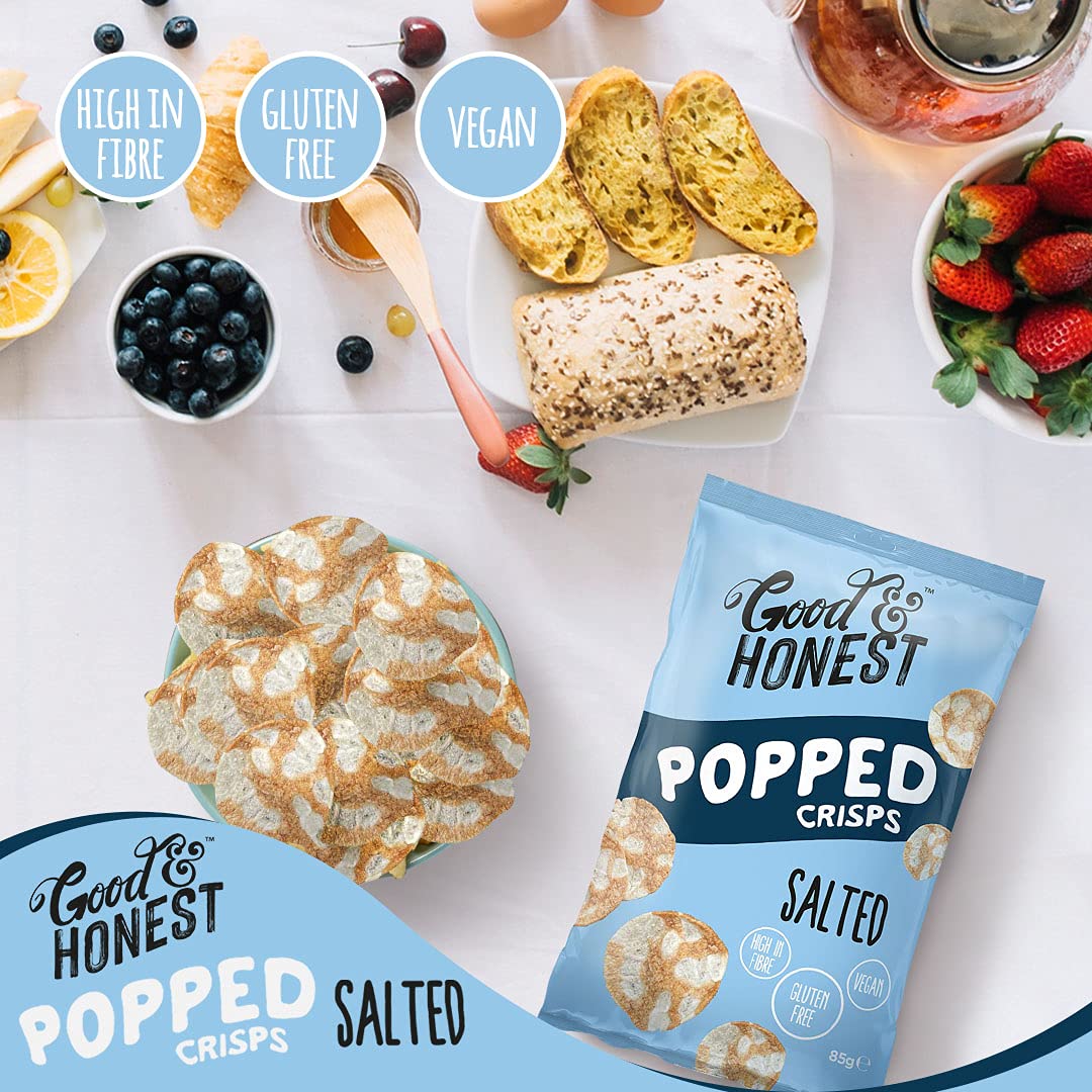 Good & Honest Gluten-Free Popped Crisps - Sea Salt Flavor - 8 Pack (85g Each) - Healthy Snack for Parties, Movie Nights & On-the-Go