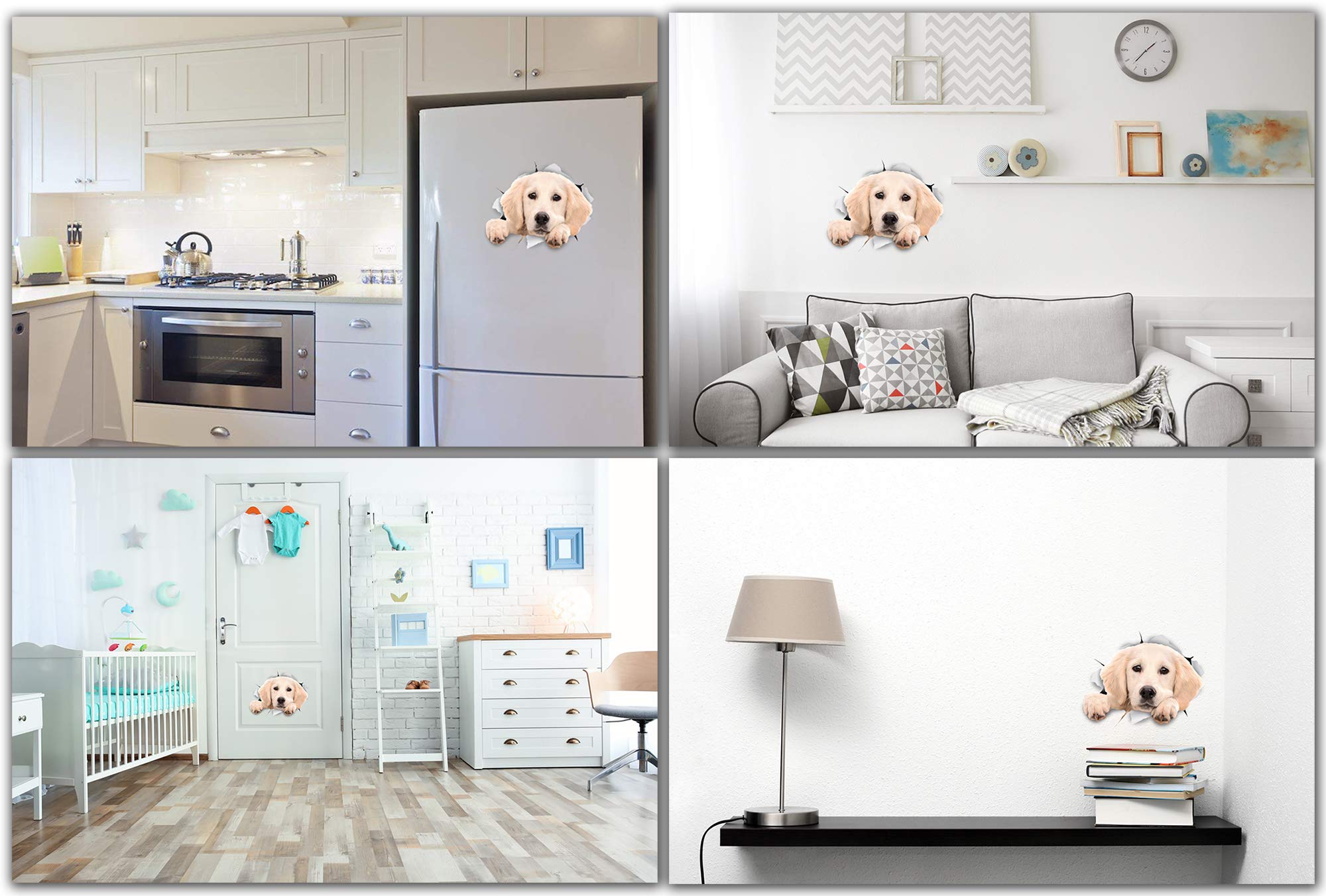 Winston & Bear 3D Dog Stickers - 2 Pack Peeking Labrador Retriever Decals for Wall, Fridge, Toilet Decor - White Labrador Stickers for Home, Office & Pet Lovers - Retail Packaging
