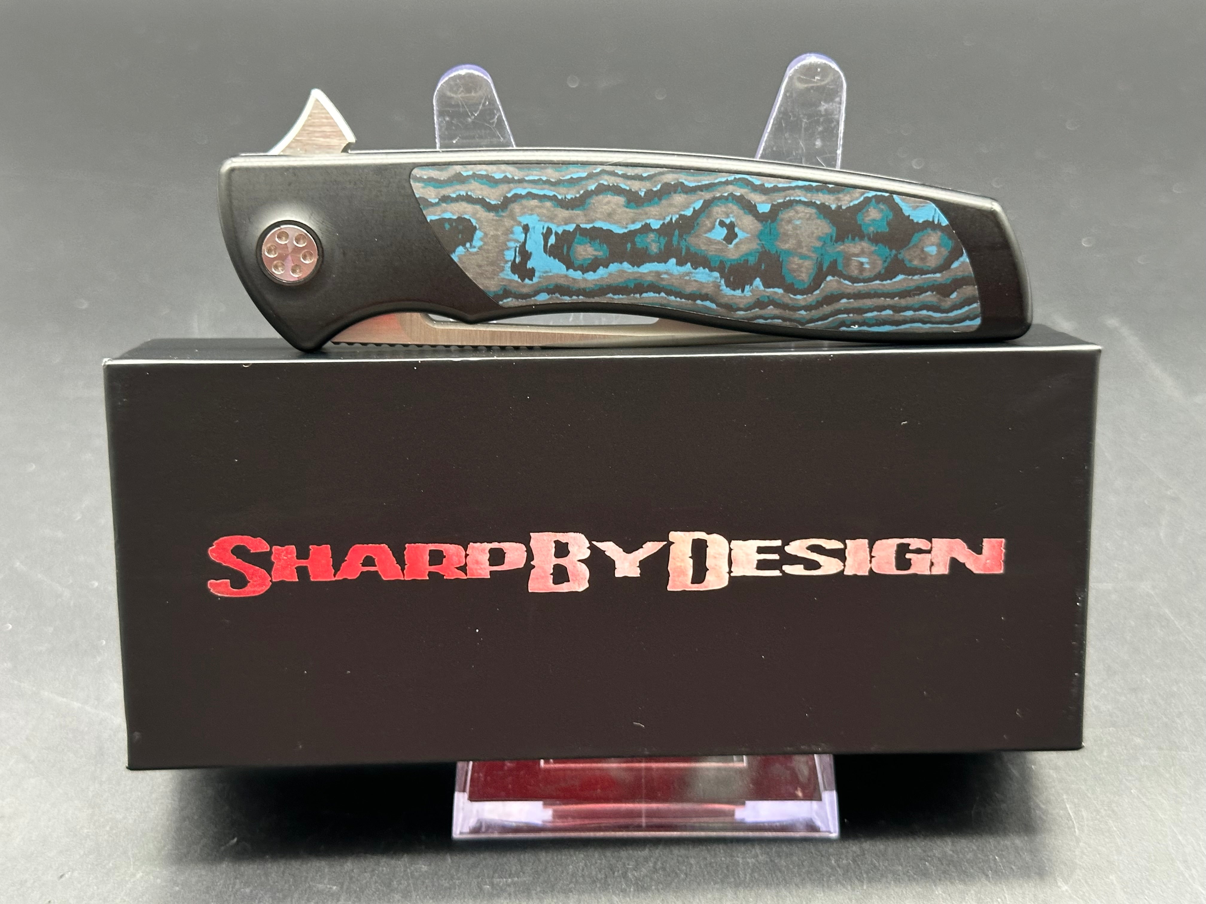 Sharp by Design Evo Typhoon Drop Point Folding Knife - Arctic Frost Fat Carbon Handle - EDC, Outdoor, Camping & Survival Tool