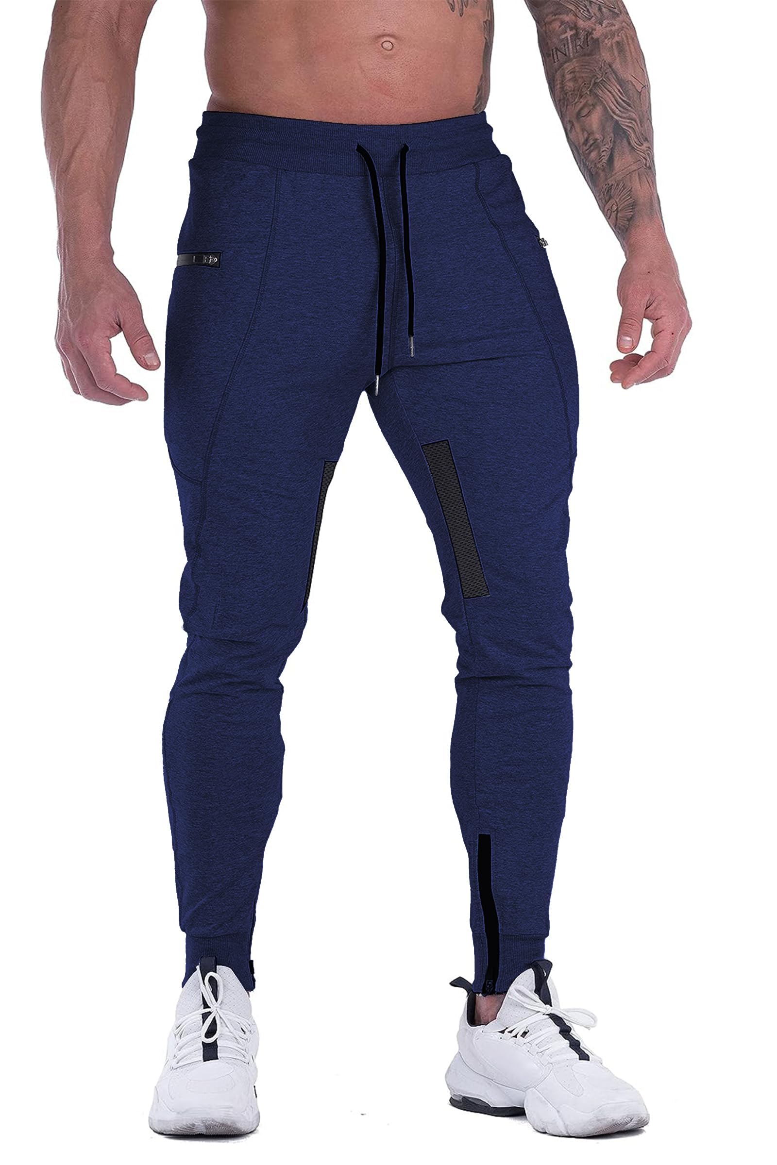 FIRSTGYM Men's Slim Fit Joggers Sweatpants with Thigh Mesh & Zipper Pockets - Workout Training Gym Pants for Running, Yoga & Casual Wear