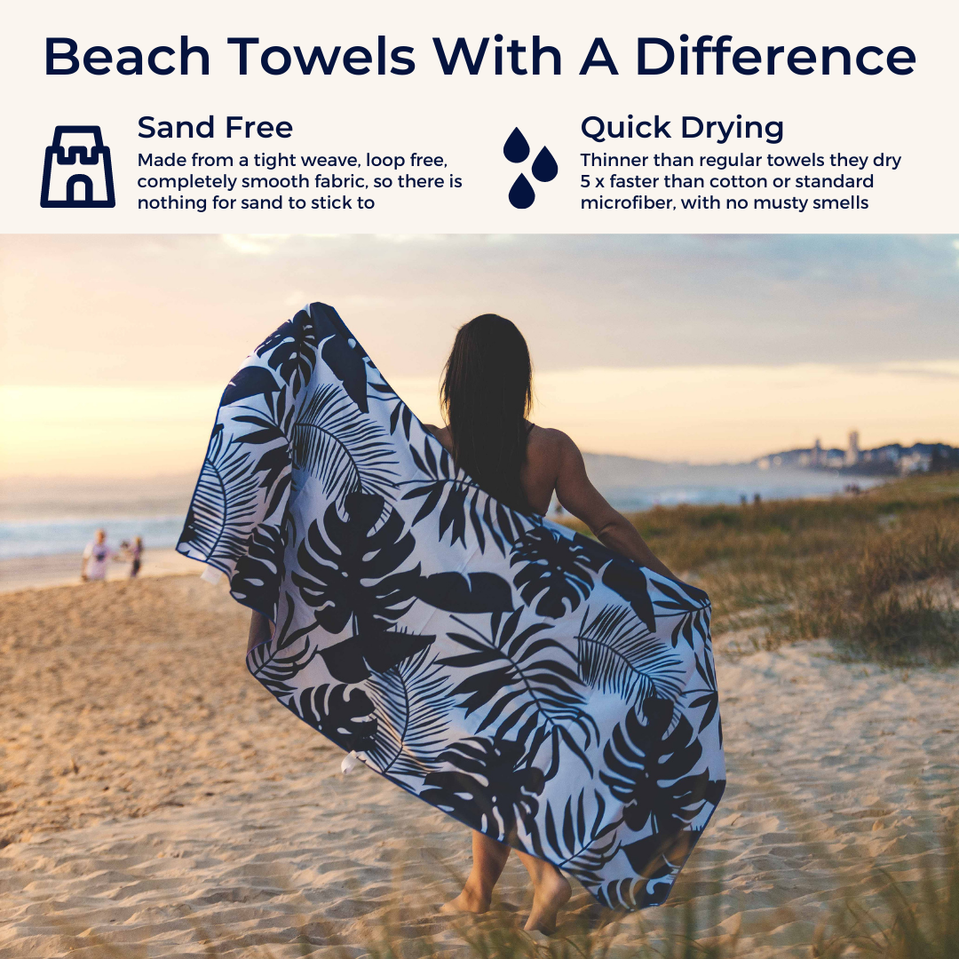 Premium Oahu Large Beach Towel with Pouch - 100% Cotton, Quick-Dry, Oversized 40