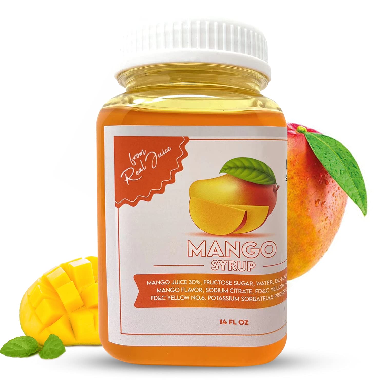Fusion Select Mango Syrup - Natural Flavor Enhancer for Bubble Tea, Yogurt, Cocktails & Desserts | Made with Real Fruit Juice | 14oz Bottle | Perfect for Smoothies, Shaved Ice, Slushies & Soda Drinks