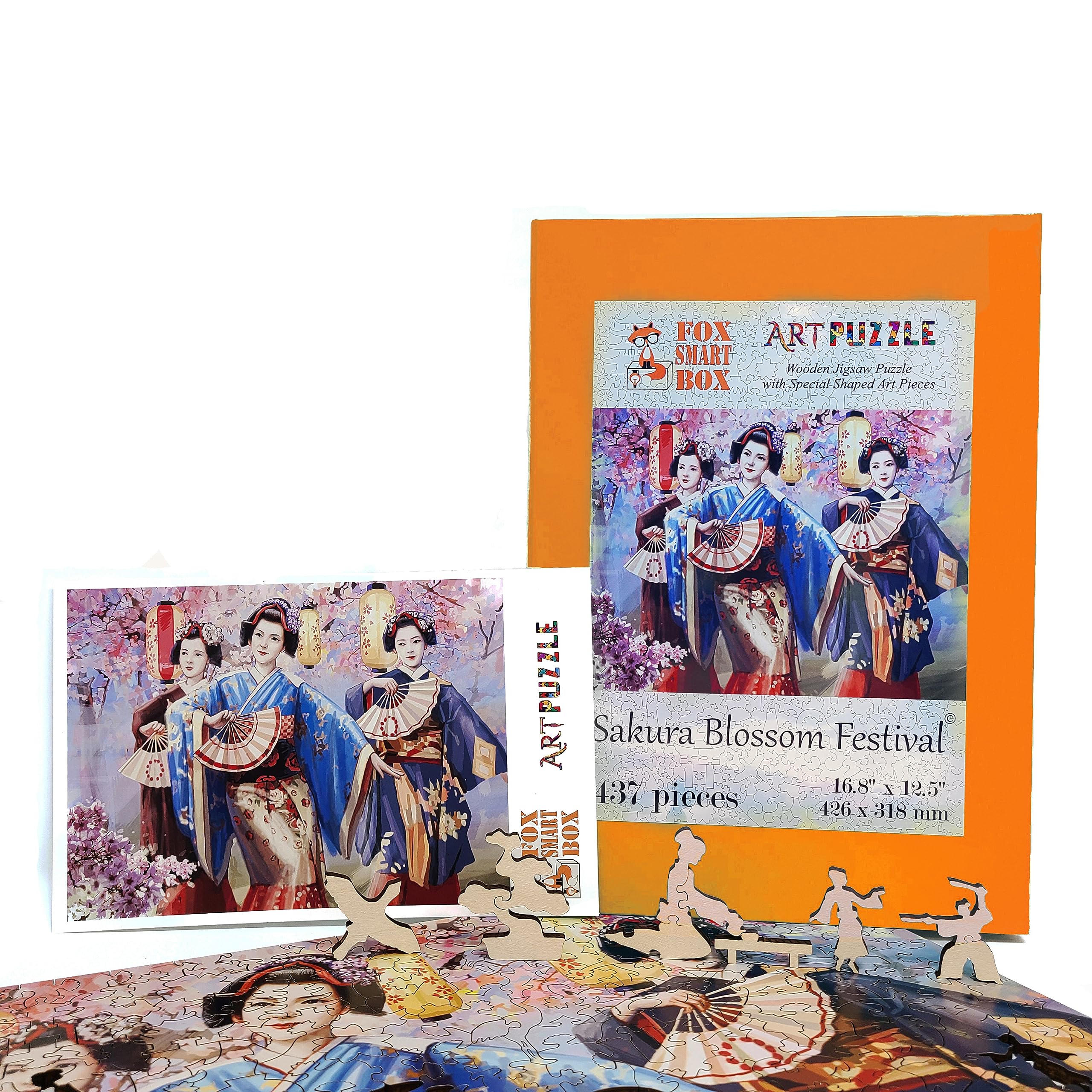 Premium 437-Piece Wooden Jigsaw Puzzle for Adults - Unique Shaped Pieces - Sakura Blossom Festival Design - Handcrafted in USA by FoxSmartBox - Perfect for Stress Relief, Family Game Night & Home Decor