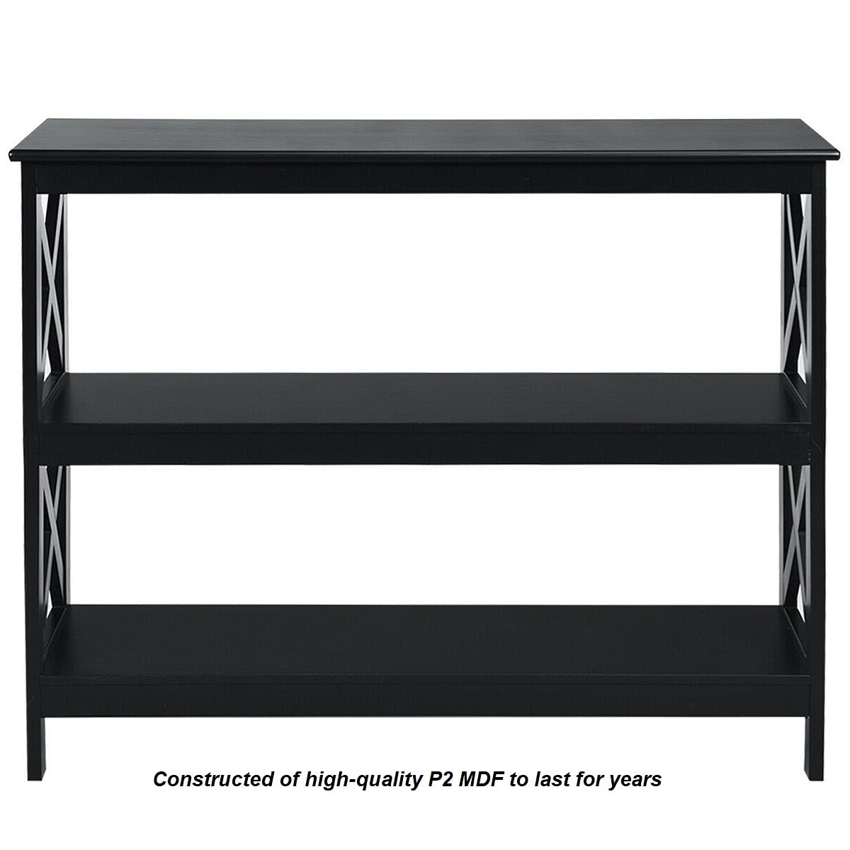 3-Tier Black Entryway Console Table - Hallway Sofa Side Table, TV Stand, Bookshelf for Books, Photo Frames & Plants | Multi-Functional Accent Table for Phone Chargers, Remotes & Keys | Perfect for Living Room, Bedroom & Office Decor