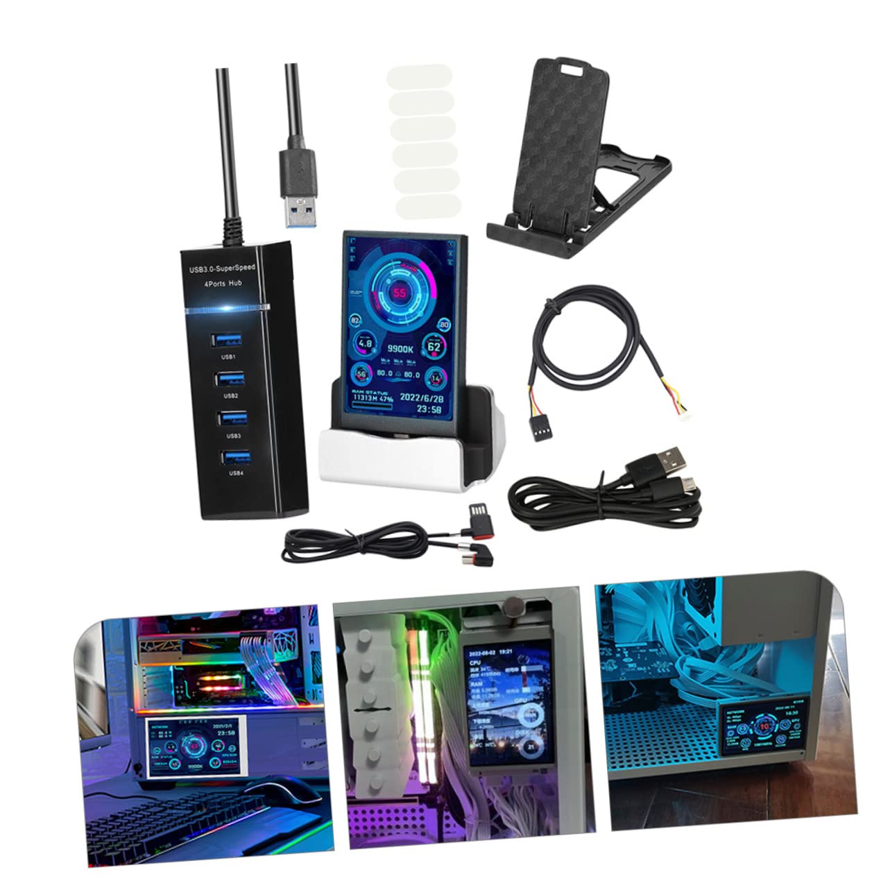MerryHapy Mini PC Secondary LCD Screen - CPU/GPU/RAM/HDD Temperature & Data Monitor for Computers - Perfect for Gaming Rigs, Workstations & Mini PC Setups