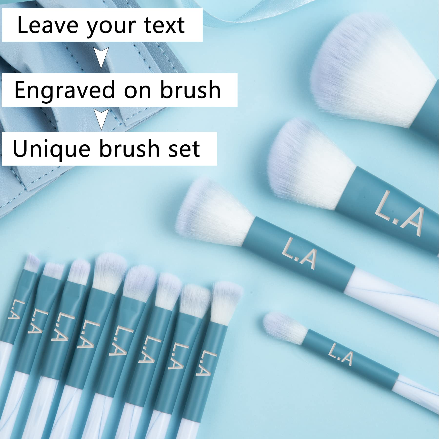 Flycalf 12-Piece Professional Makeup Brush Set - Soft Velvet Cosmetic Brushes for Foundation, Powder, Concealer & Eyeshadow (Blue & White Handle) - Perfect Travel Makeup Kit for Everyday Beauty Routine & Professional Makeup Application