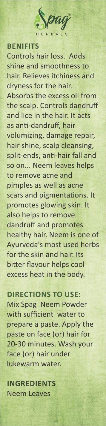 Spag Herbals Neem Leaves Powder 120g - Natural Pimple Treatment for Clear Skin & Silky Hair Cleanser | Acne Solution & Hair Care for Daily Beauty Routine