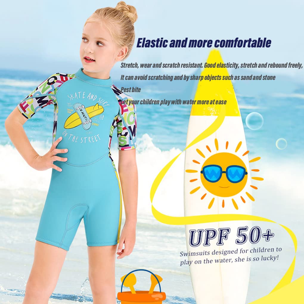 **Kids' Short Sleeve Wetsuit - Light Blue Comfortable Diving & Surfing Suit for Children - Perfect for Beach, Pool & Water Sports**