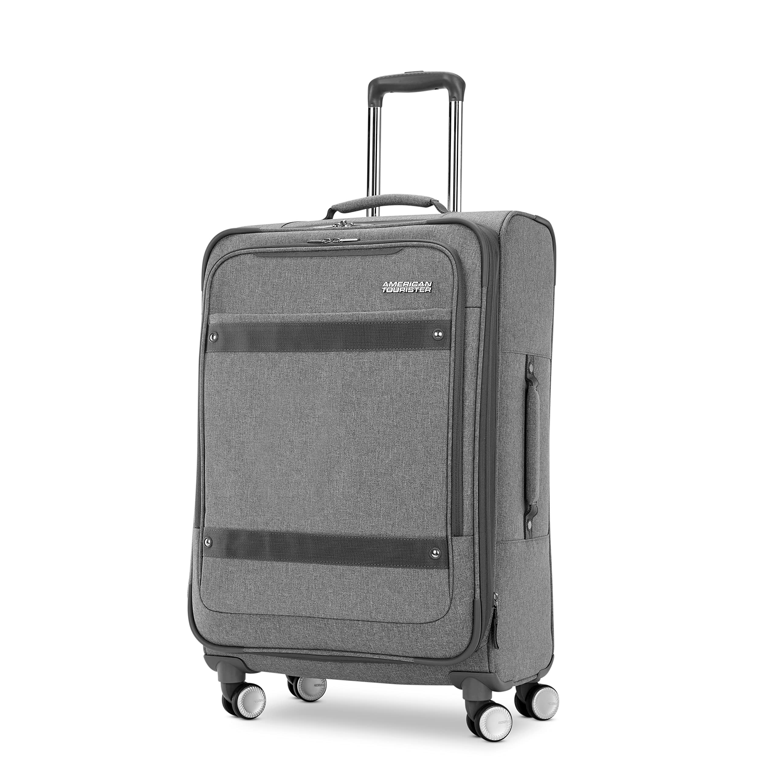 American Tourister Whim Softside Expandable Spinner Luggage Set - 2-Piece (Carry-On & Medium) Lightweight Suitcase with 360° Wheels, Grey - Perfect for Business Travel & Family Vacations