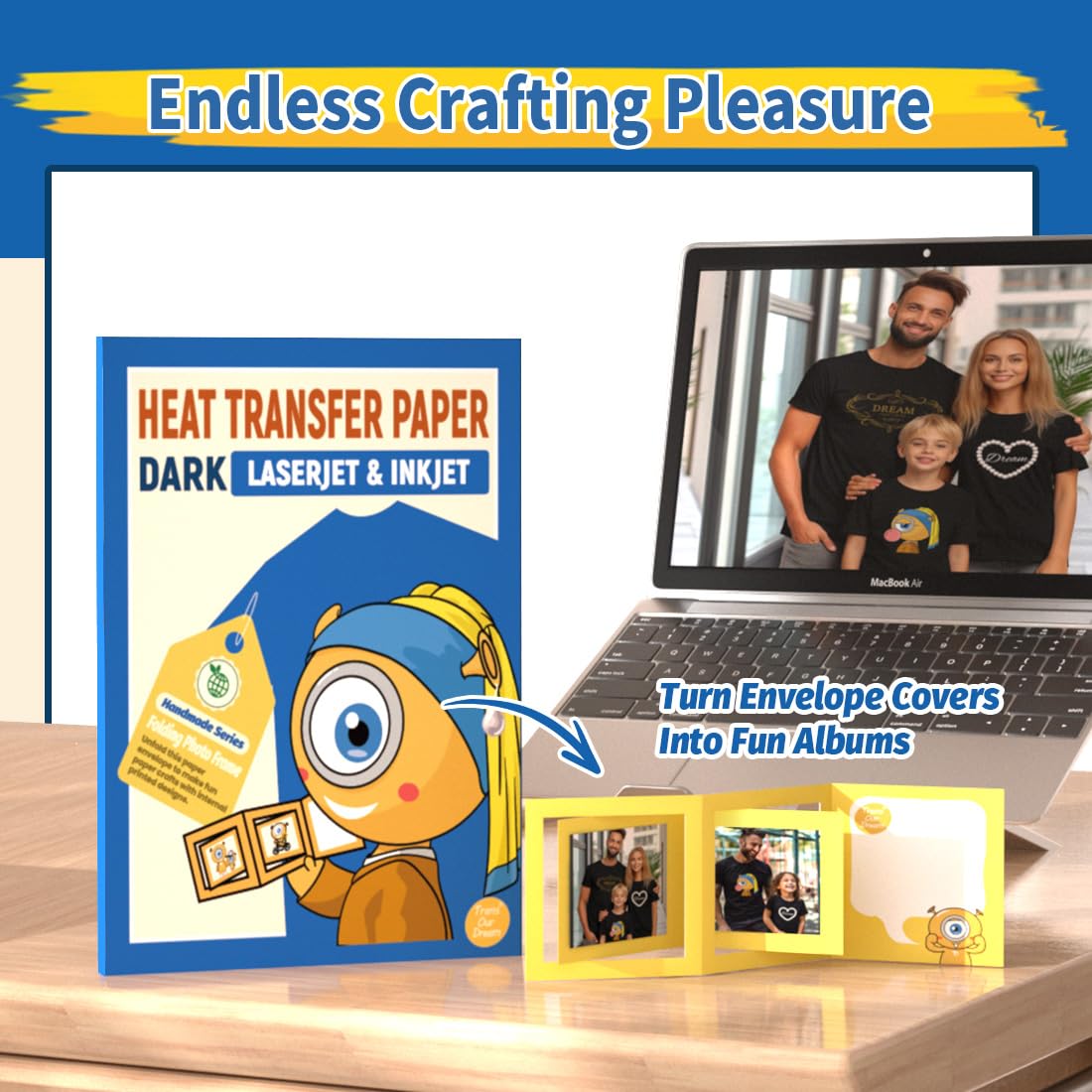 TransOurDream Iron-On Heat Transfer Paper for Inkjet & Laserjet Printers (10 Sheets, 8.5x11 Inches, Dark Fabric) - Printable Heat Transfer Vinyl for T-Shirts, Hoodies & DIY Projects - Perfect for Birthday Gifts, Custom Apparel & Crafting